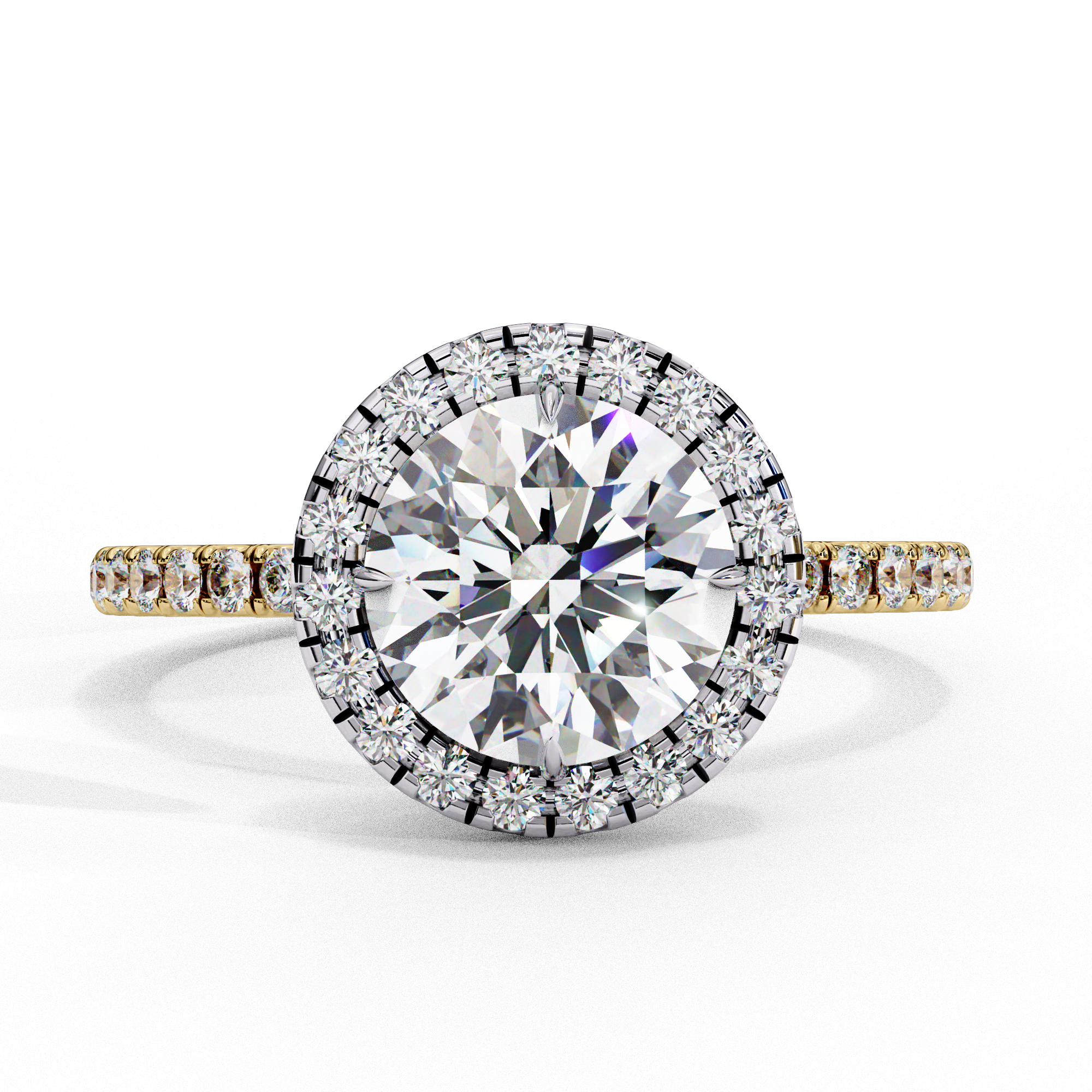 1.50ct Round Brilliant Lab-Grown Diamond Halo Engagement Ring | Two-Tone Pavé Halo & Diamond Shank