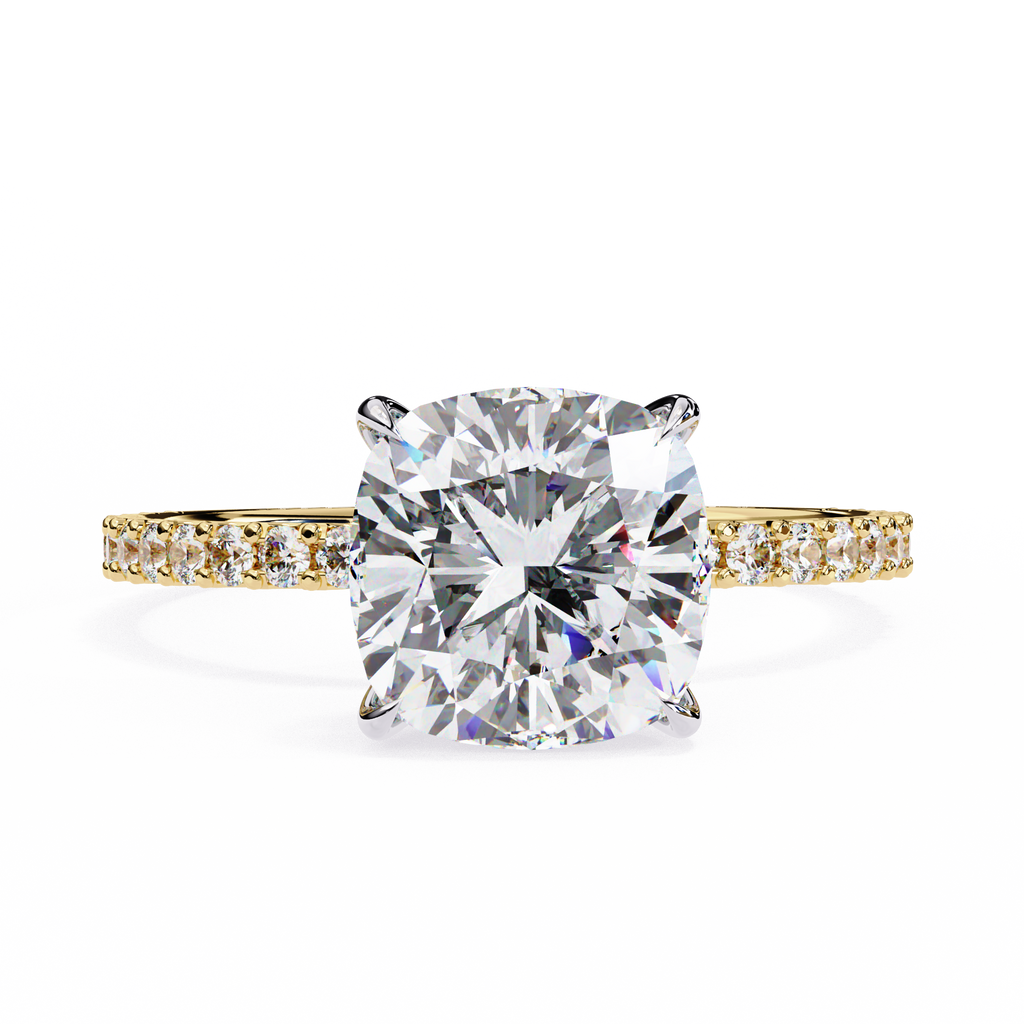 2.50ct Cushion Cut Lab-Grown Diamond Engagement Ring | Pavé Shank & Hidden Pavé Gallery