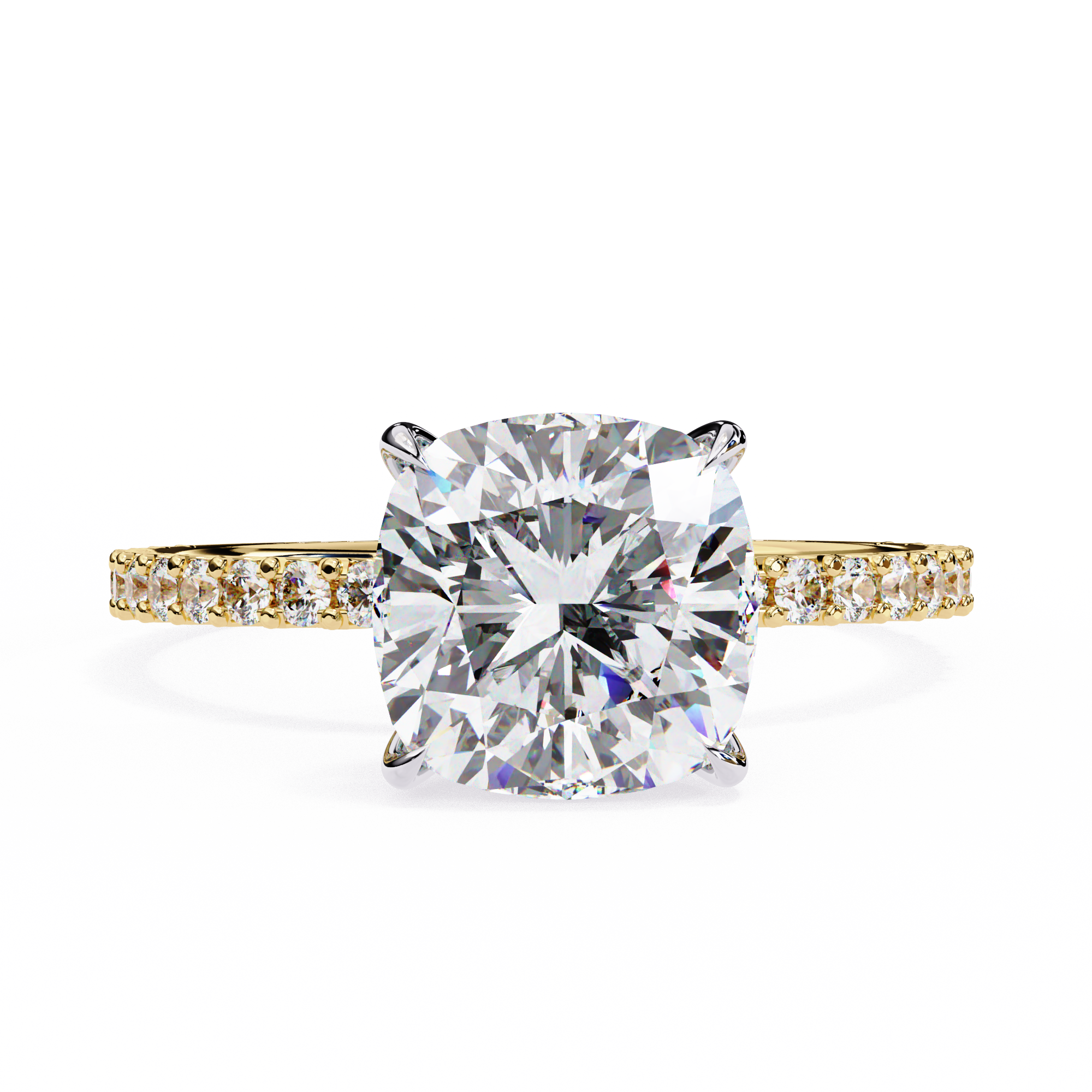 2.50ct Cushion Cut Lab-Grown Diamond Engagement Ring | Pavé Shank & Hidden Pavé Gallery