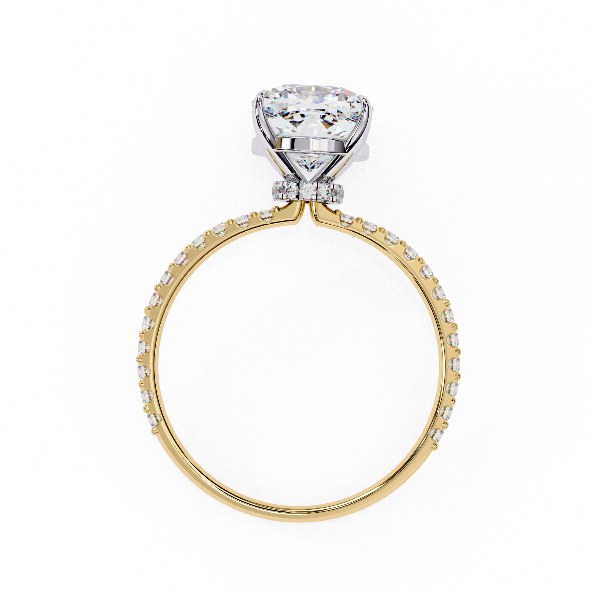 2.50ct Cushion Cut Lab-Grown Diamond Engagement Ring | Pavé Shank & Hidden Pavé Gallery