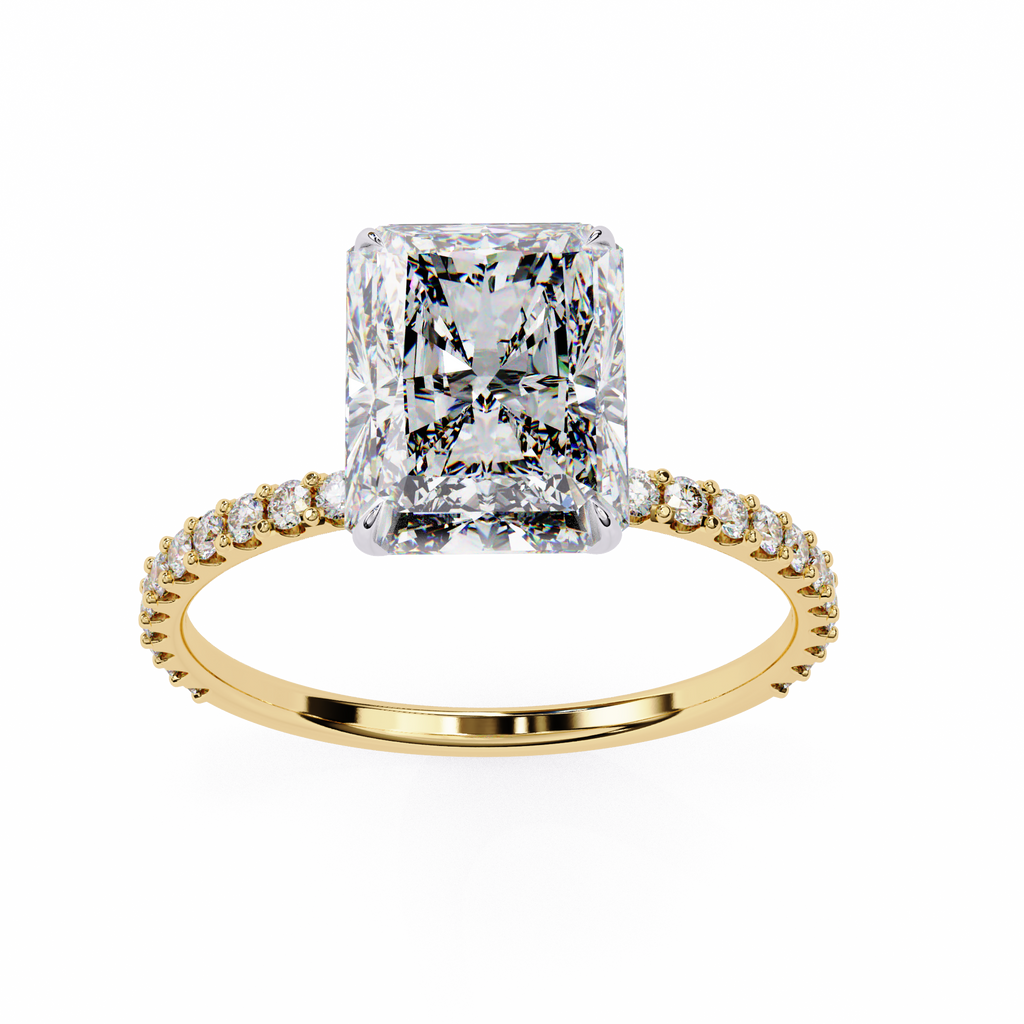 3.00ct Radiant Cut Lab-Grown Diamond Engagement Ring | Pavé Diamond Shank | 18K Yellow Gold | VR260019
