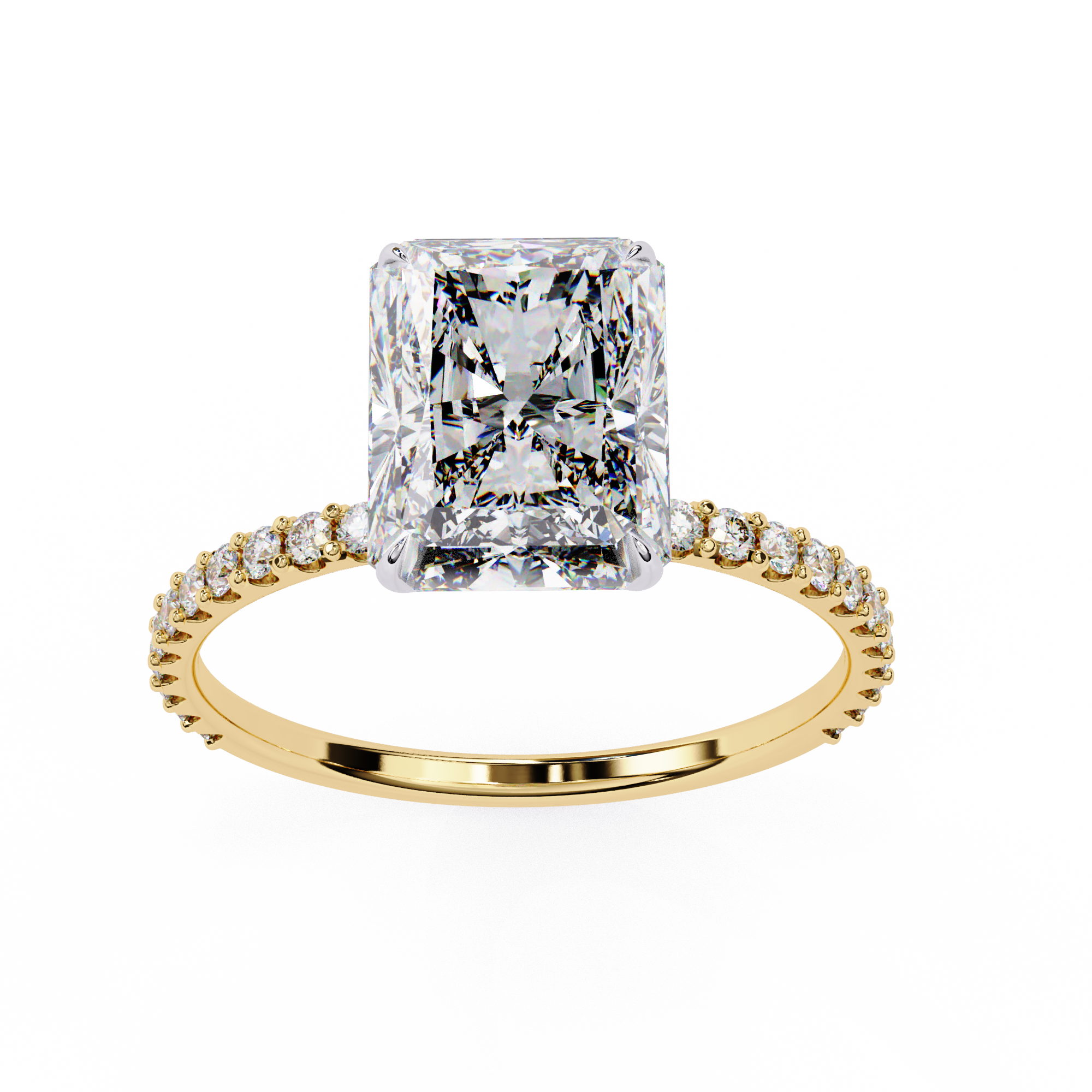 3.00ct Radiant Cut Lab-Grown Diamond Engagement Ring | Pavé Diamond Shank | 18K Yellow Gold | VR260019