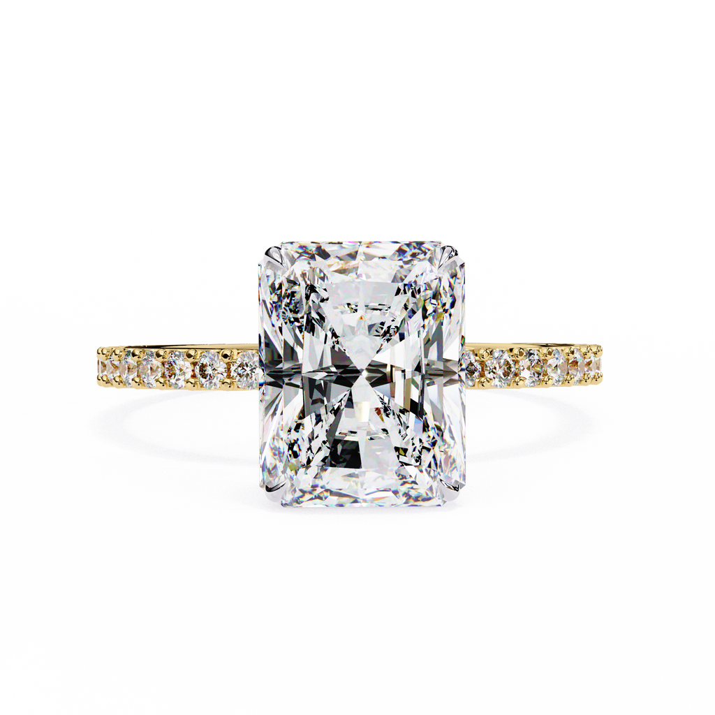3.00ct Radiant Cut Lab-Grown Diamond Engagement Ring | Pavé Diamond Shank | 18K Yellow Gold | VR260019