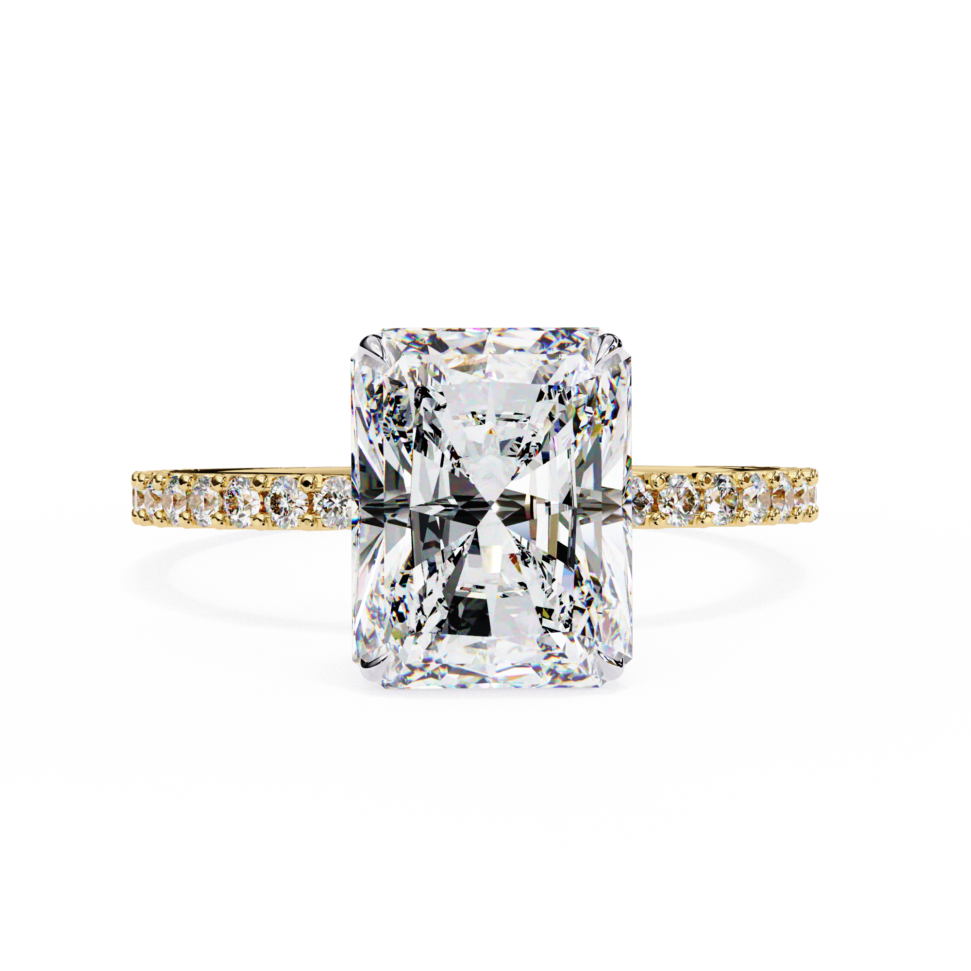 3.00ct Radiant Cut Lab-Grown Diamond Engagement Ring | Pavé Diamond Shank | 18K Yellow Gold | VR260019
