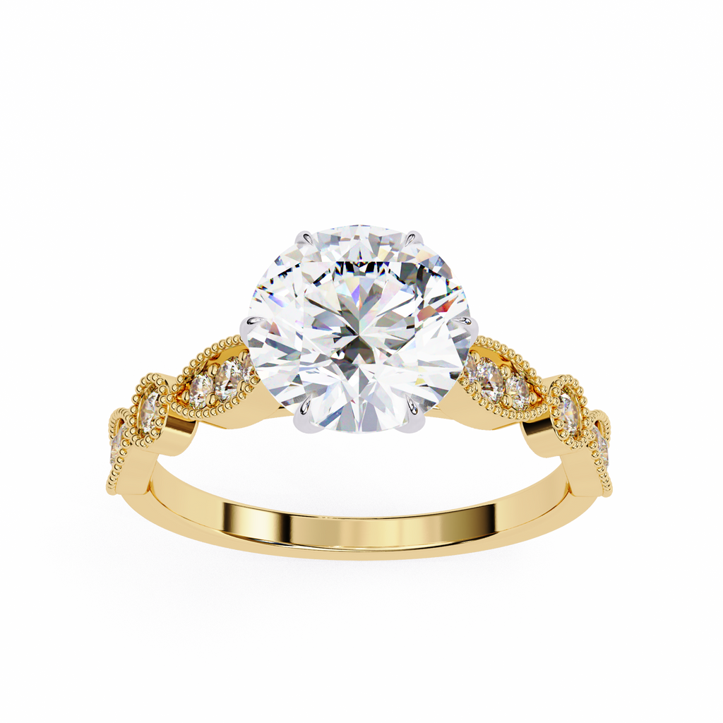 2.00ct Round Brilliant Lab-Grown Diamond Ring | Vintage Milgrain Art Deco Diamond Shank | VR260020