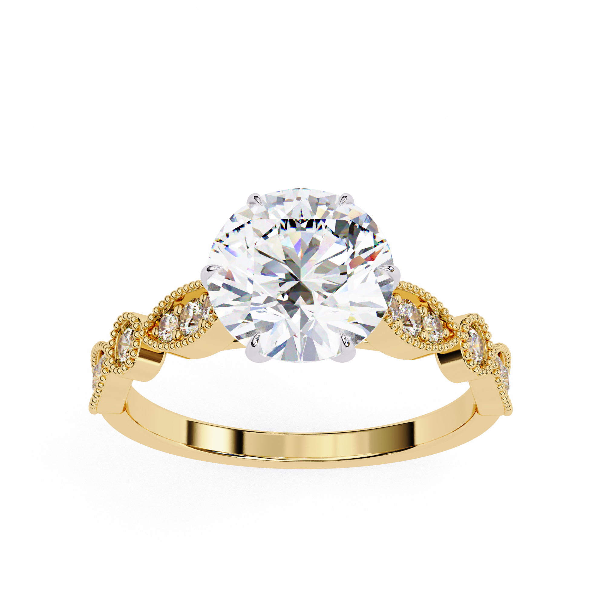 2.00ct Round Brilliant Lab-Grown Diamond Ring | Vintage Milgrain Art Deco Diamond Shank | VR260020