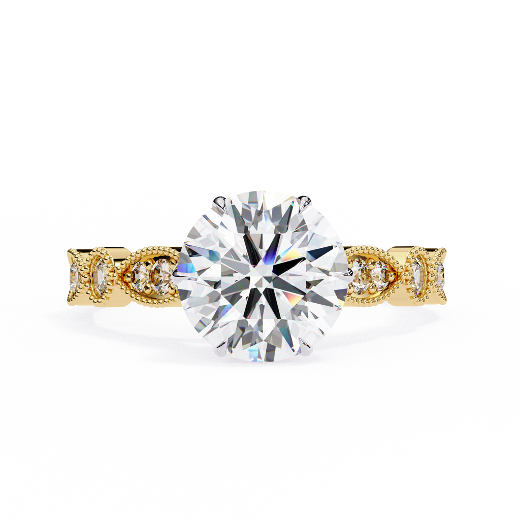 2.00ct Round Brilliant Lab-Grown Diamond Ring | Vintage Milgrain Art Deco Diamond Shank | VR260020