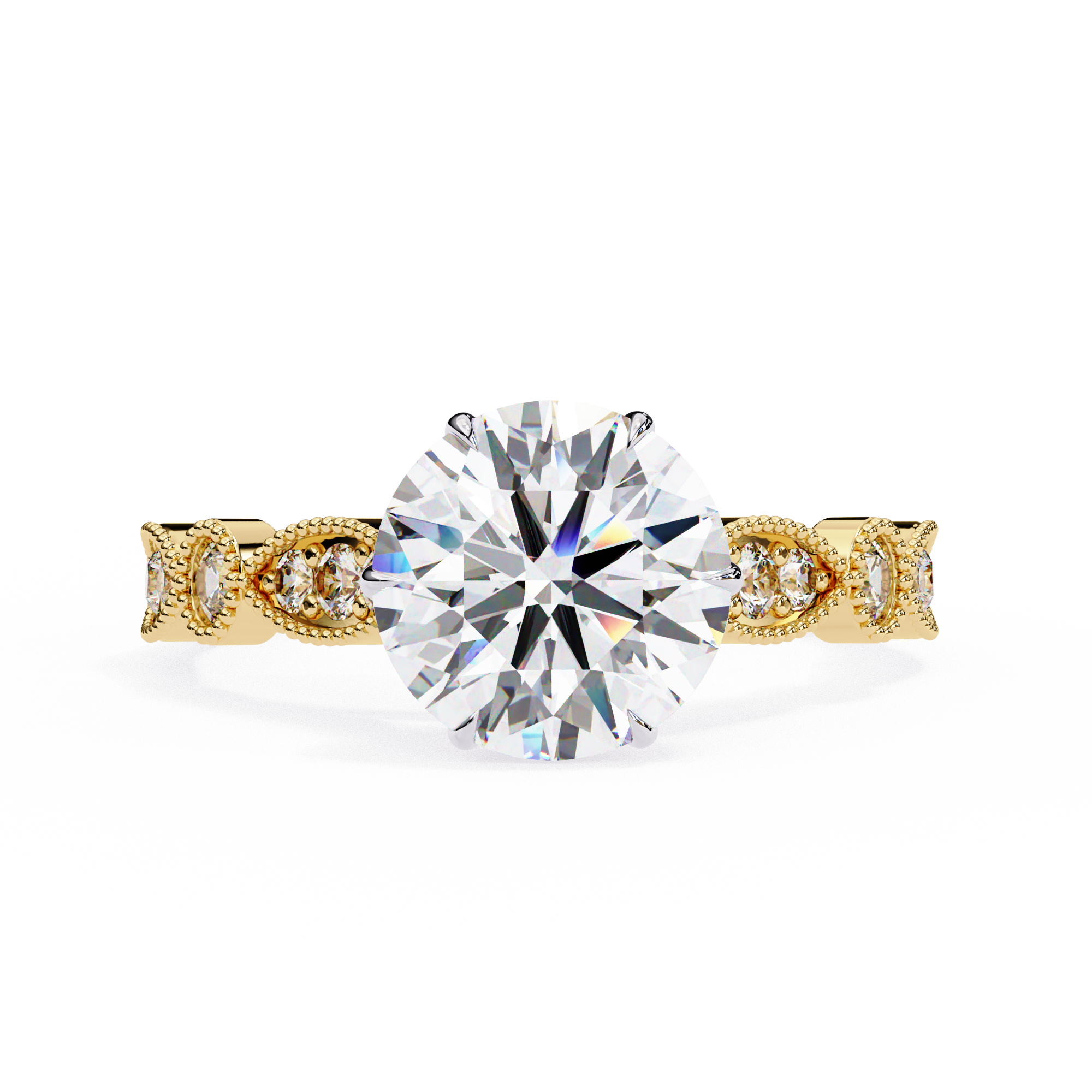 2.00ct Round Brilliant Lab-Grown Diamond Ring | Vintage Milgrain Art Deco Diamond Shank | VR260020