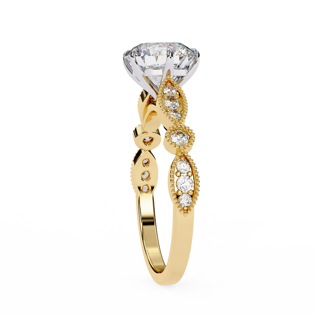 2.00ct Round Brilliant Lab-Grown Diamond Ring | Vintage Milgrain Art Deco Diamond Shank | VR260020