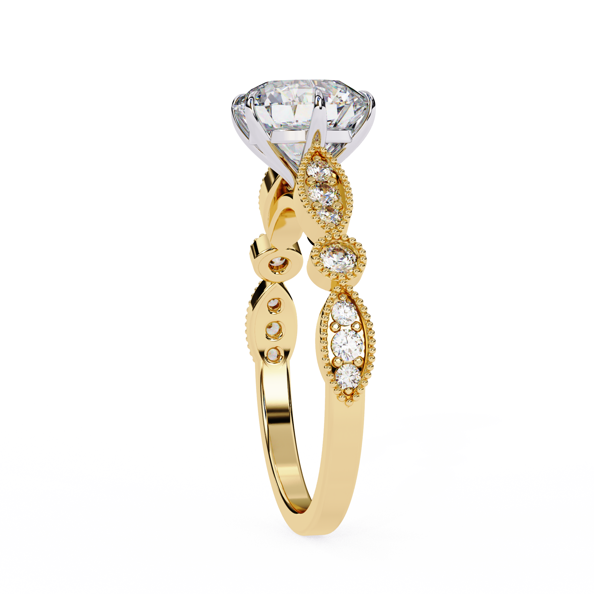 2.00ct Round Brilliant Lab-Grown Diamond Ring | Vintage Milgrain Art Deco Diamond Shank | VR260020