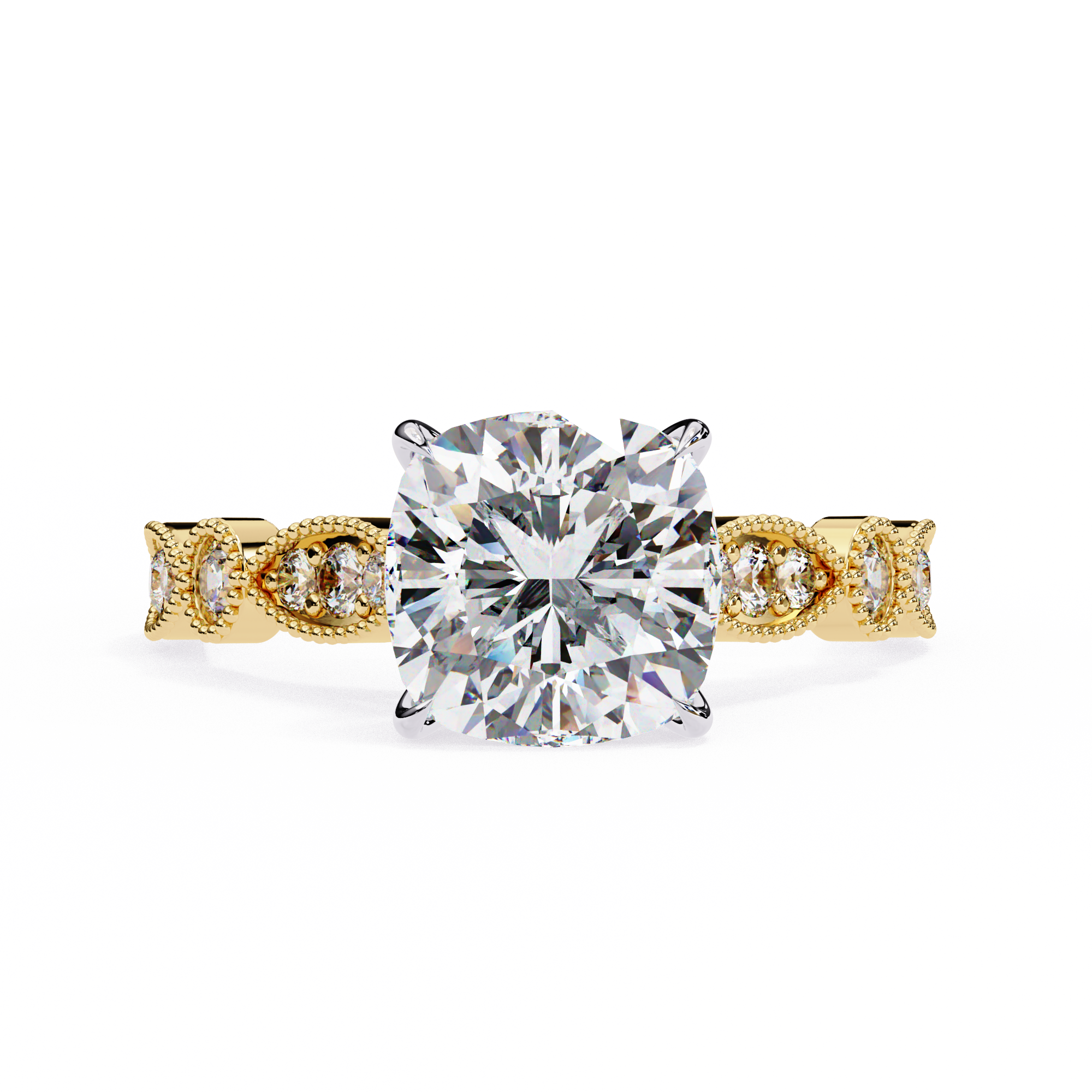 2.50ct Cushion Cut Lab-Grown Diamond Ring | Vintage Milgrain Art Deco Diamond Shank | VR260020