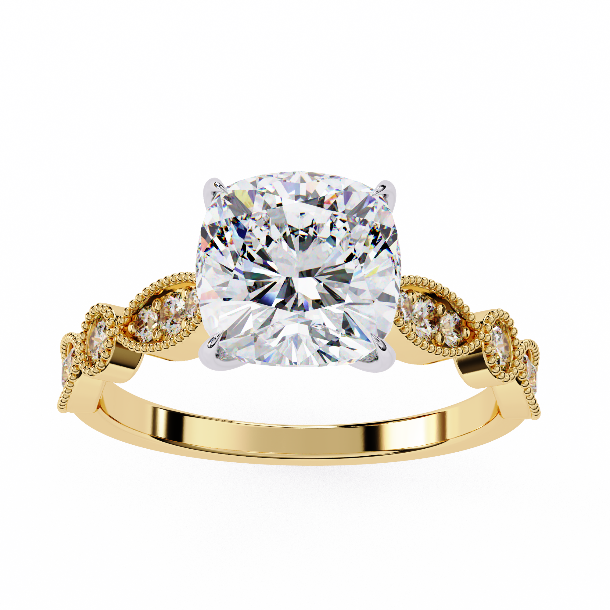 2.50ct Cushion Cut Lab-Grown Diamond Ring | Vintage Milgrain Art Deco Diamond Shank | VR260020