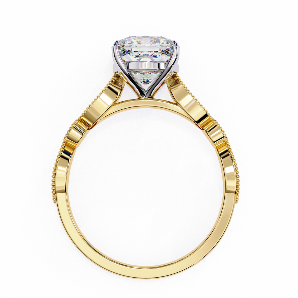 2.50ct Cushion Cut Lab-Grown Diamond Ring | Vintage Milgrain Art Deco Diamond Shank | VR260020