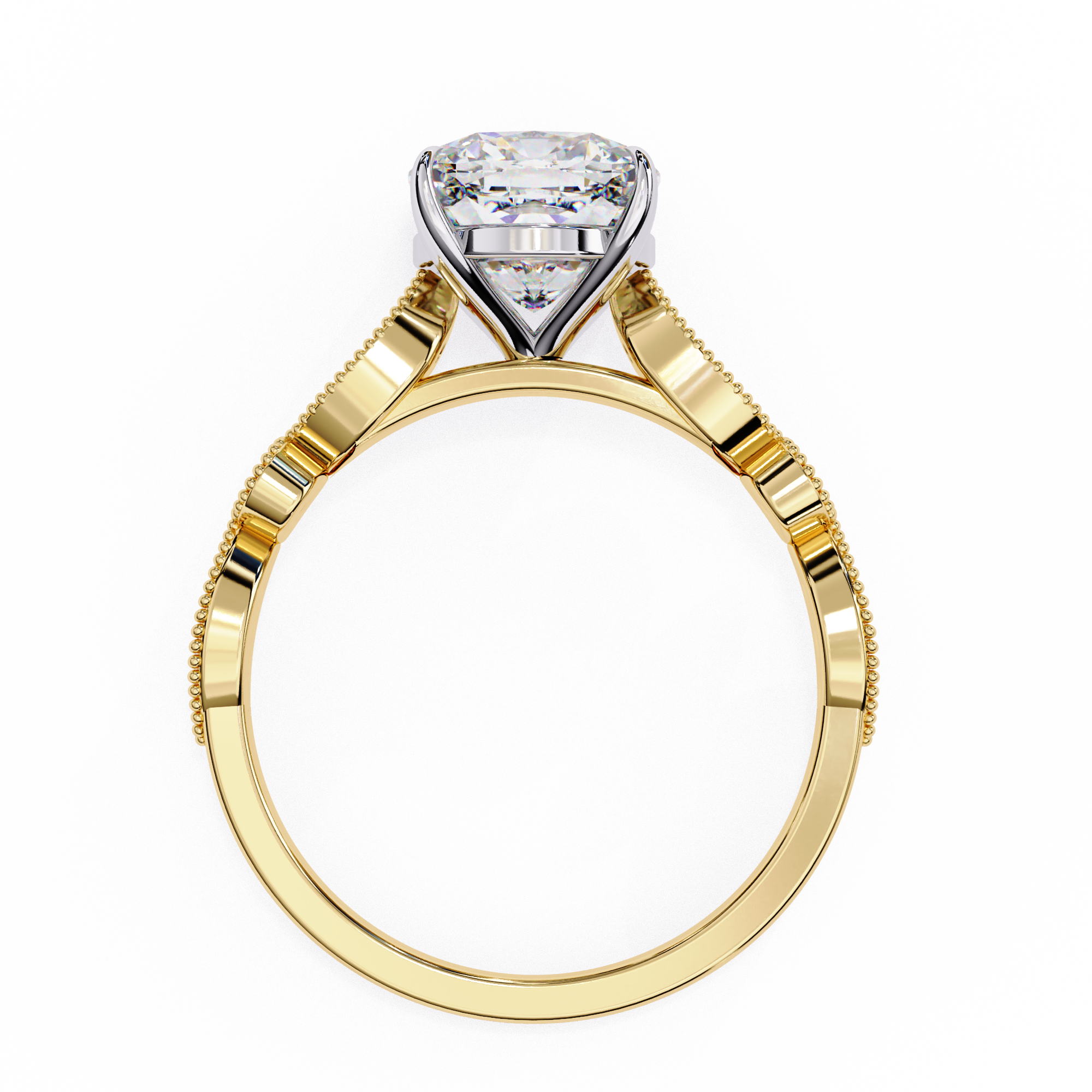 2.50ct Cushion Cut Lab-Grown Diamond Ring | Vintage Milgrain Art Deco Diamond Shank | VR260020