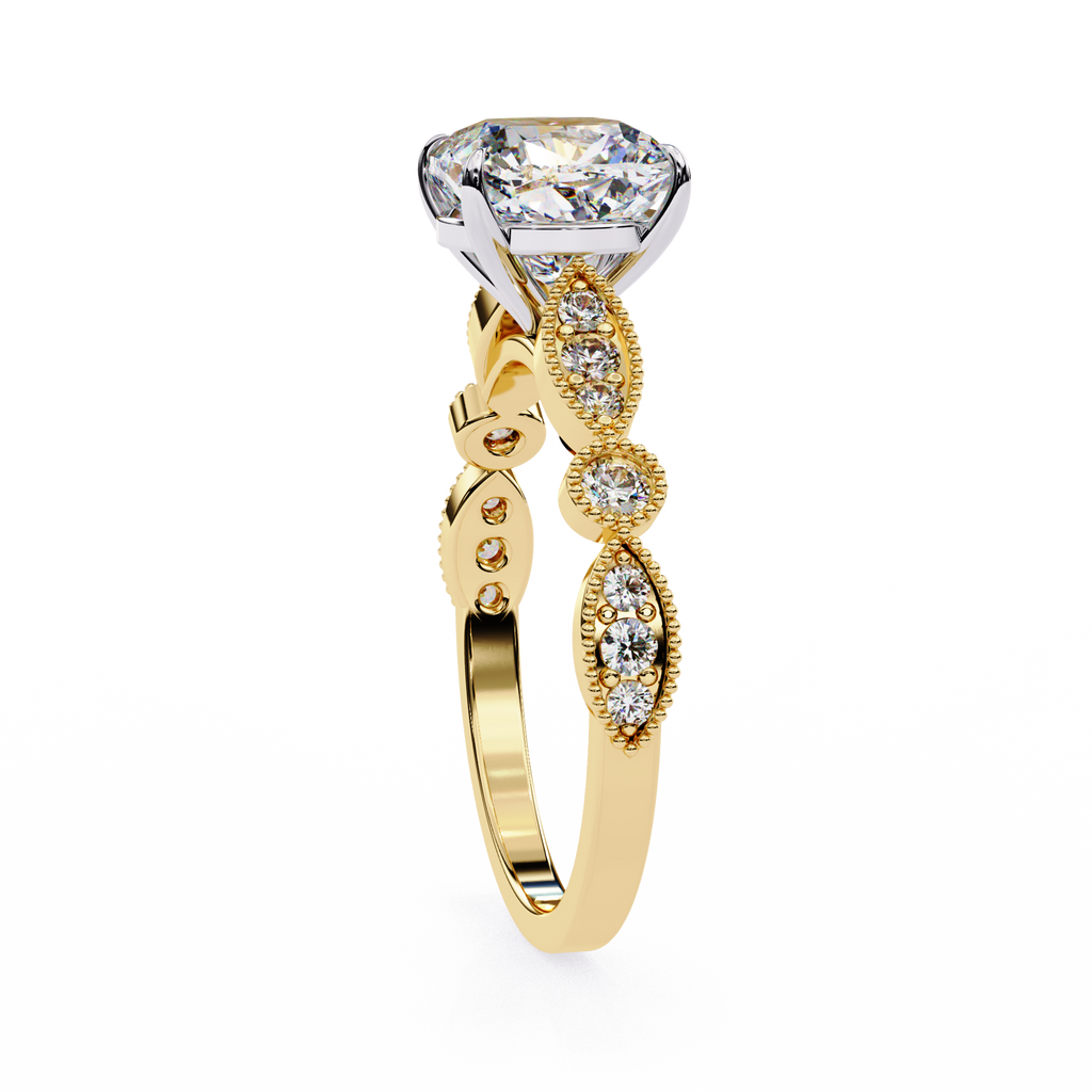 2.50ct Cushion Cut Lab-Grown Diamond Ring | Vintage Milgrain Art Deco Diamond Shank | VR260020