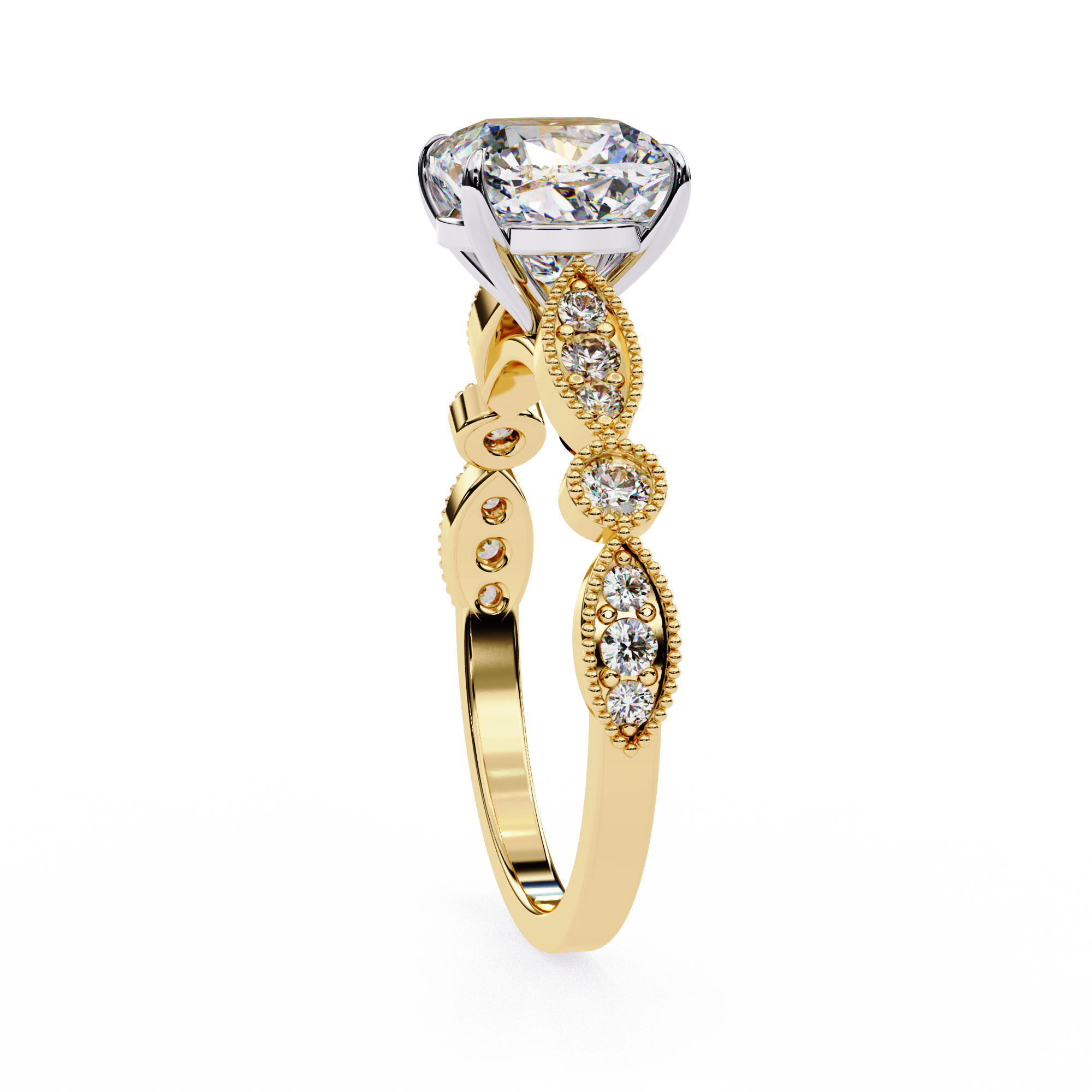 2.50ct Cushion Cut Lab-Grown Diamond Ring | Vintage Milgrain Art Deco Diamond Shank | VR260020