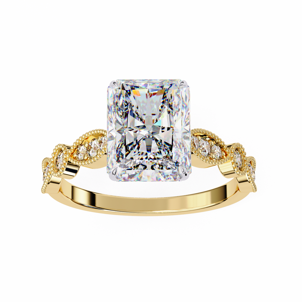 3.00ct Radiant Cut Lab-Grown Diamond Ring | Vintage Milgrain Art Deco Diamond Shank | VR260022