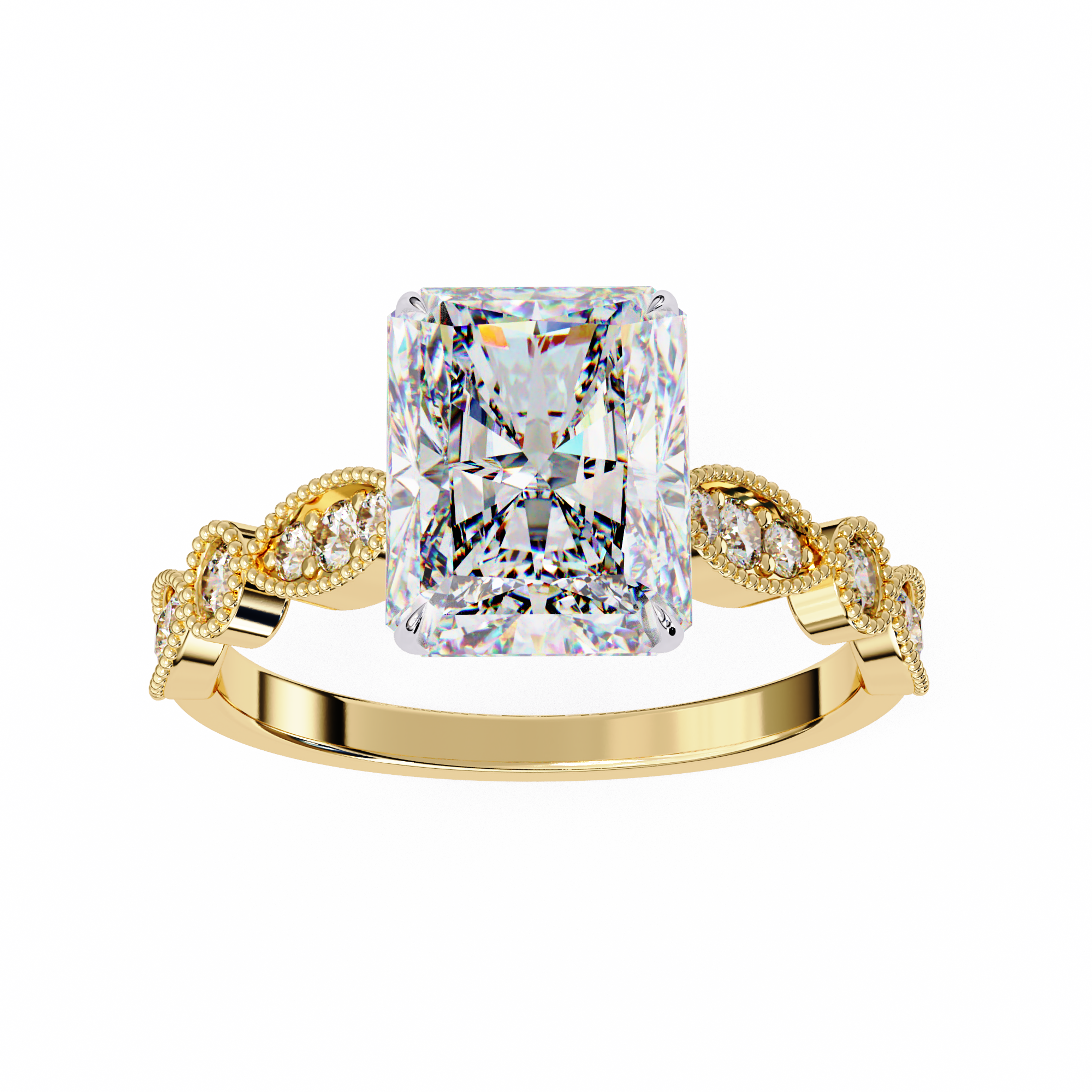3.00ct Radiant Cut Lab-Grown Diamond Ring | Vintage Milgrain Art Deco Diamond Shank | VR260022