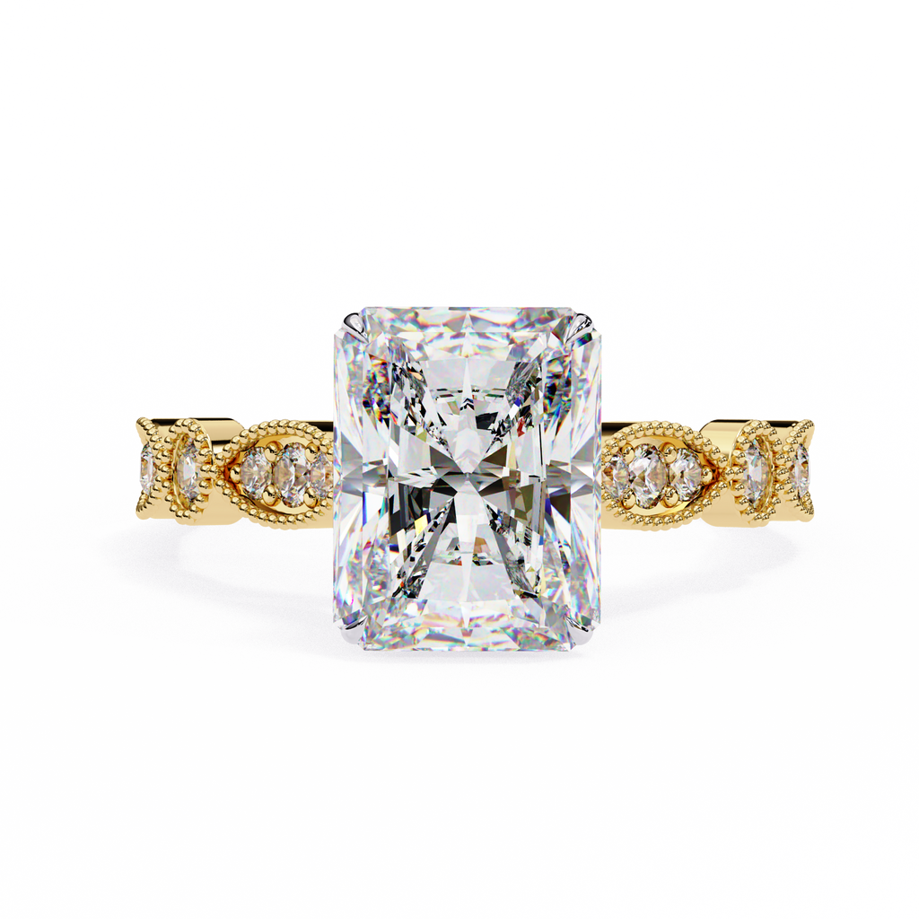 3.00ct Radiant Cut Lab-Grown Diamond Ring | Vintage Milgrain Art Deco Diamond Shank | VR260022