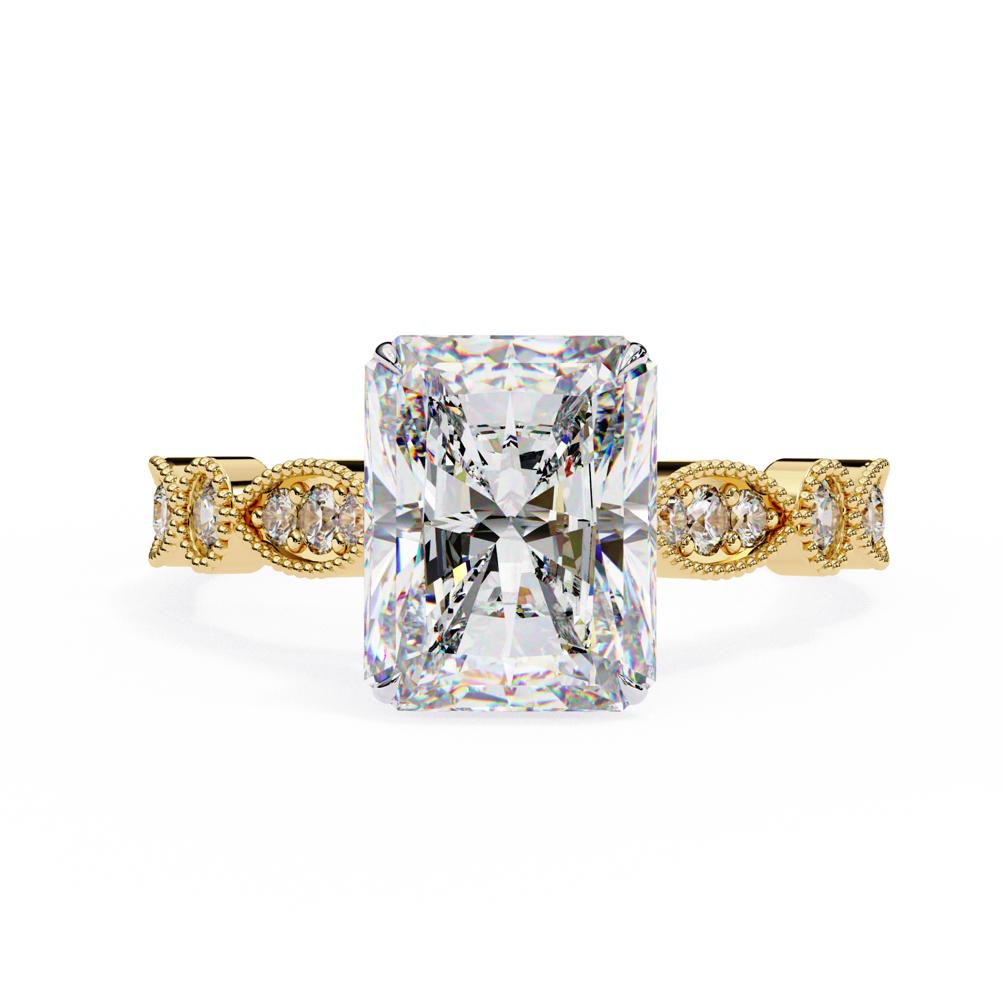 3.00ct Radiant Cut Lab-Grown Diamond Ring | Vintage Milgrain Art Deco Diamond Shank | VR260022