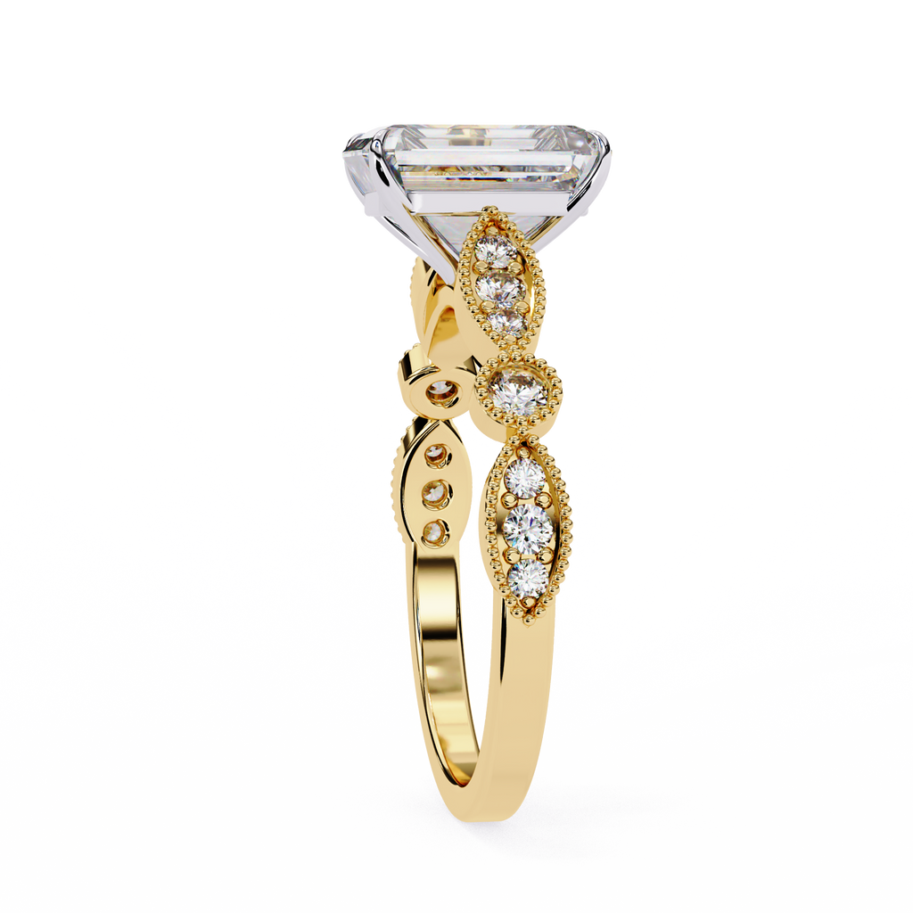 3.00ct Radiant Cut Lab-Grown Diamond Ring | Vintage Milgrain Art Deco Diamond Shank | VR260022