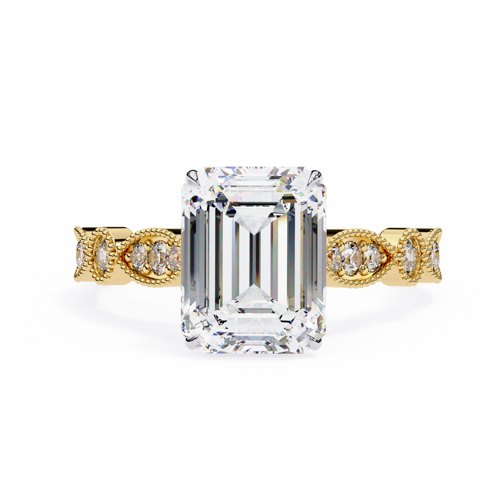 2.50ct Emerald Cut Lab-Grown Diamond Ring | Vintage Milgrain Art Deco Diamond Shank | VR260023