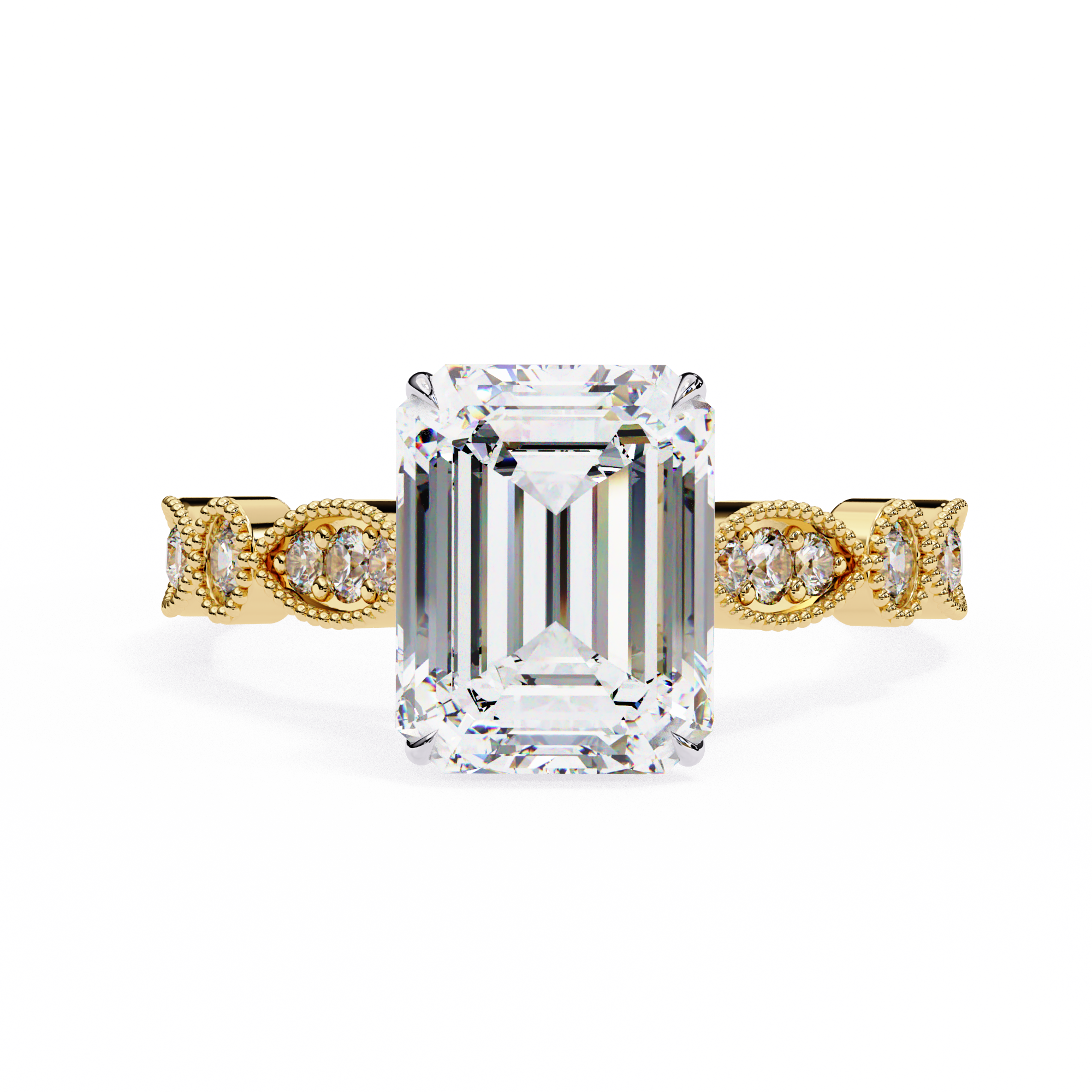 2.50ct Emerald Cut Lab-Grown Diamond Ring | Vintage Milgrain Art Deco Diamond Shank | VR260023