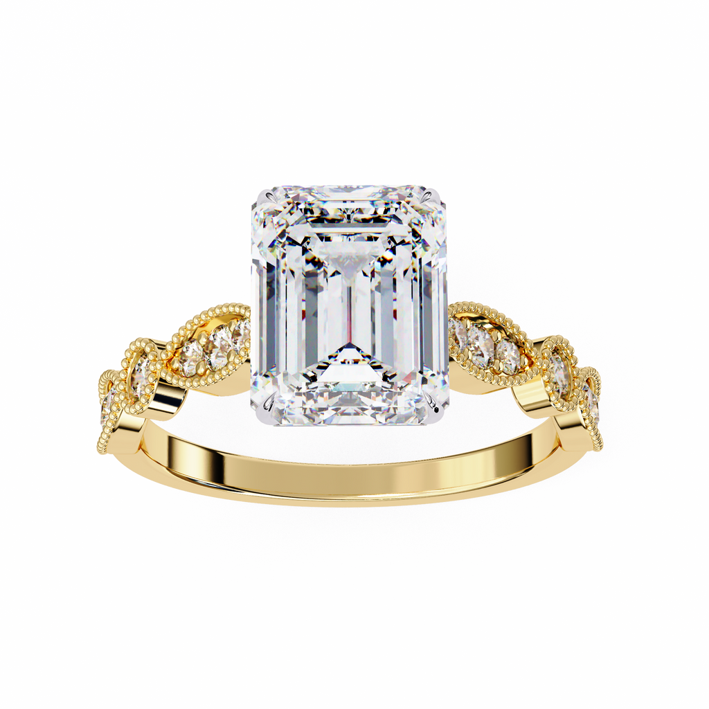 2.50ct Emerald Cut Lab-Grown Diamond Ring | Vintage Milgrain Art Deco Diamond Shank | VR260023
