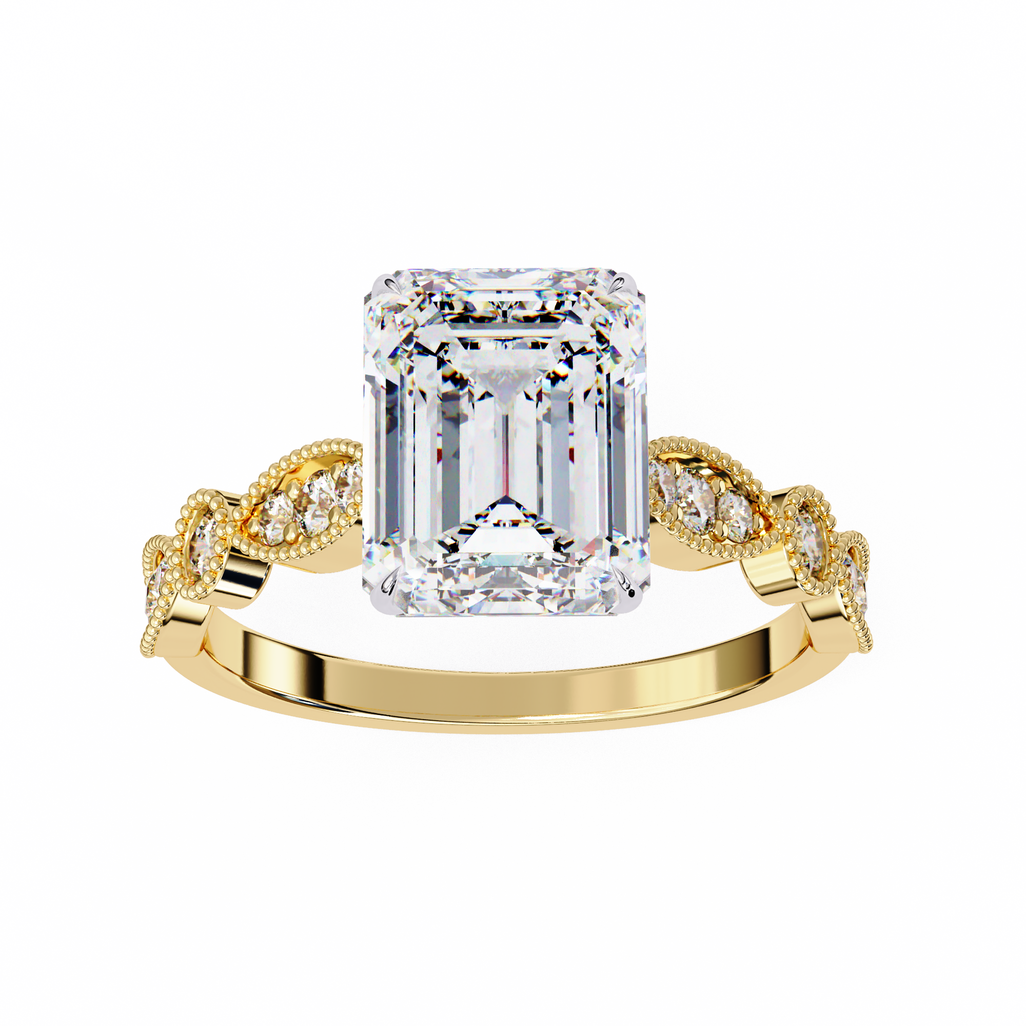 2.50ct Emerald Cut Lab-Grown Diamond Ring | Vintage Milgrain Art Deco Diamond Shank | VR260023
