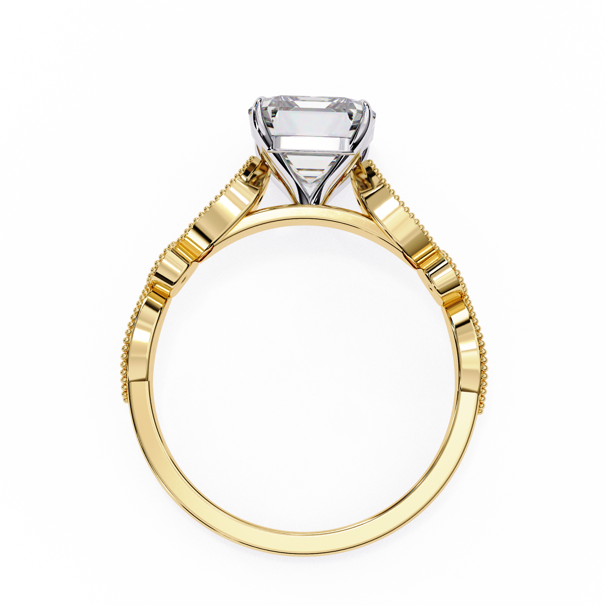 2.50ct Emerald Cut Lab-Grown Diamond Ring | Vintage Milgrain Art Deco Diamond Shank | VR260023