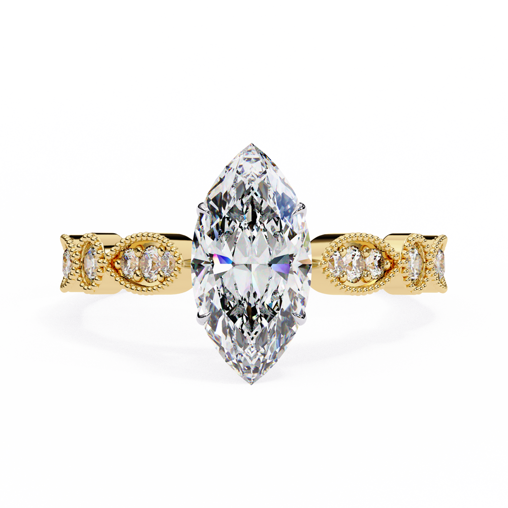 0.80ct Marquise Cut Lab-Grown Diamond Ring | Vintage Milgrain Art Deco Diamond Shank | VR260024