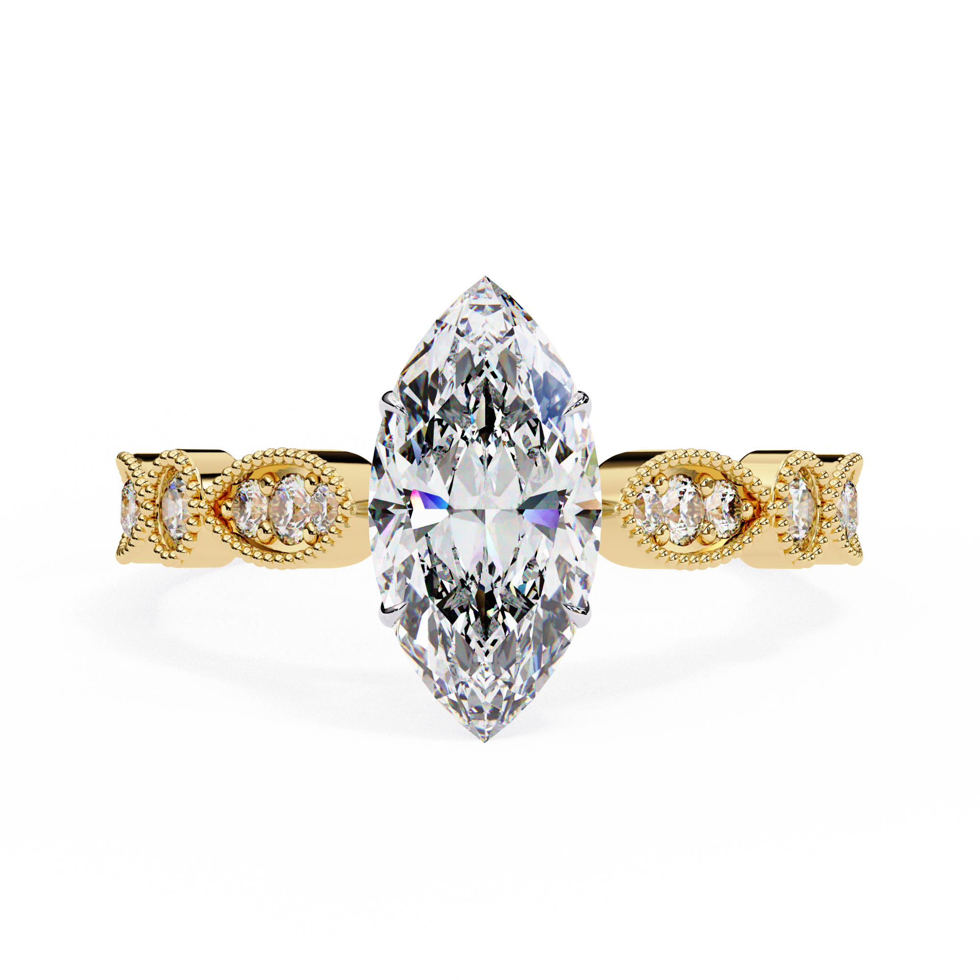 0.80ct Marquise Cut Lab-Grown Diamond Ring | Vintage Milgrain Art Deco Diamond Shank | VR260024