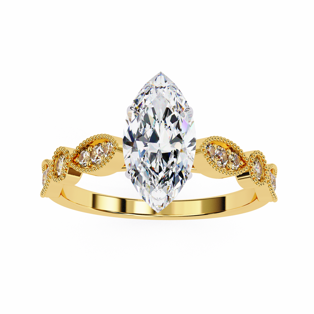 0.80ct Marquise Cut Lab-Grown Diamond Ring | Vintage Milgrain Art Deco Diamond Shank | VR260024