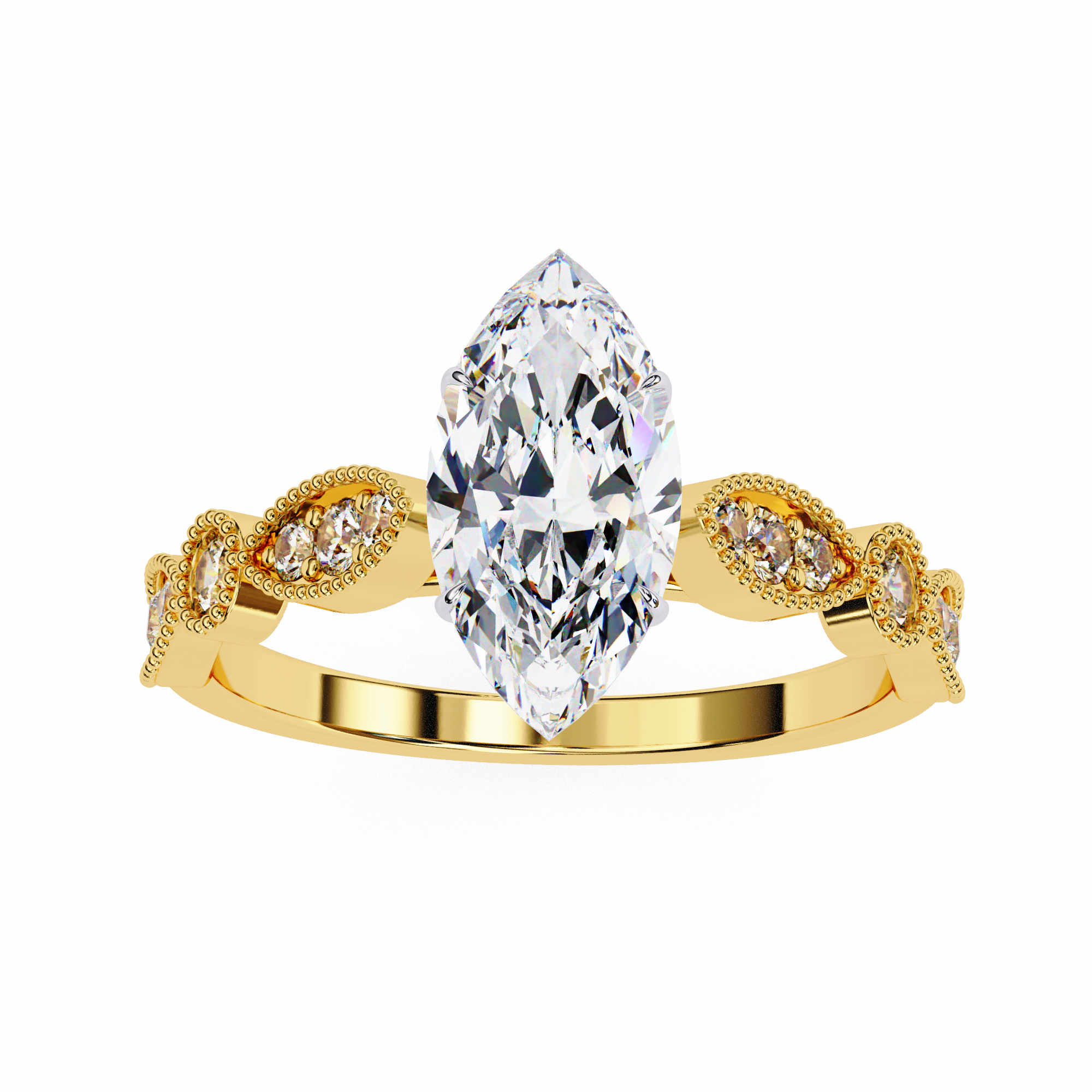 0.80ct Marquise Cut Lab-Grown Diamond Ring | Vintage Milgrain Art Deco Diamond Shank | VR260024