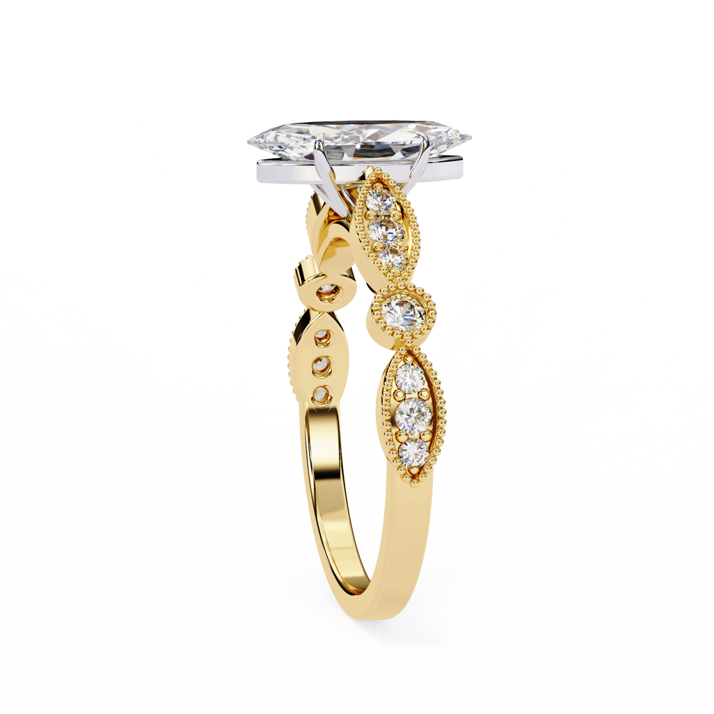 0.80ct Marquise Cut Lab-Grown Diamond Ring | Vintage Milgrain Art Deco Diamond Shank | VR260024