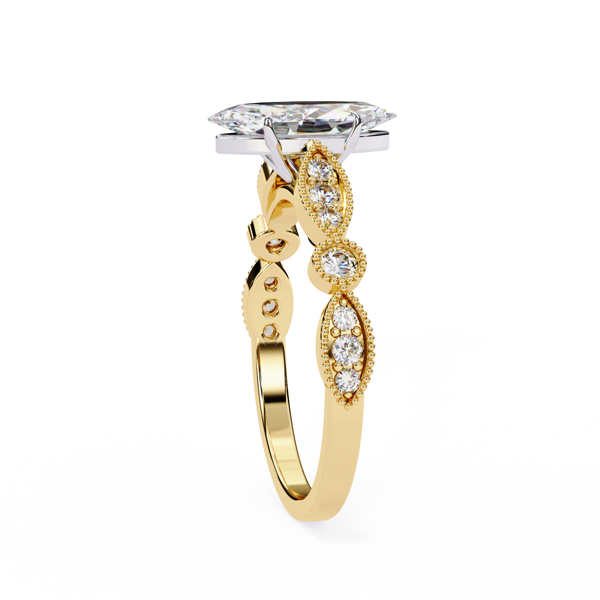 0.80ct Marquise Cut Lab-Grown Diamond Ring | Vintage Milgrain Art Deco Diamond Shank | VR260024