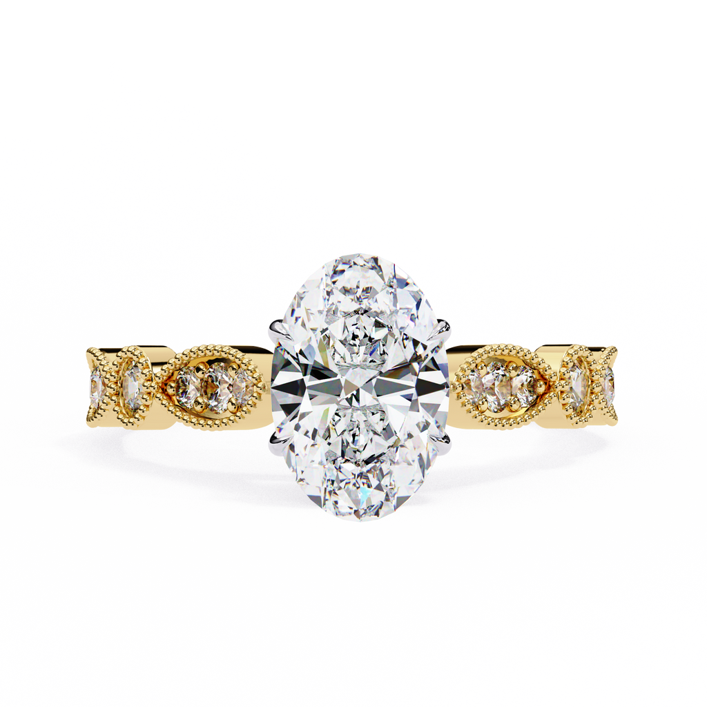 1.20ct Oval Cut Lab-Grown Diamond Ring | Vintage Milgrain Art Deco Diamond Shank | VR260025