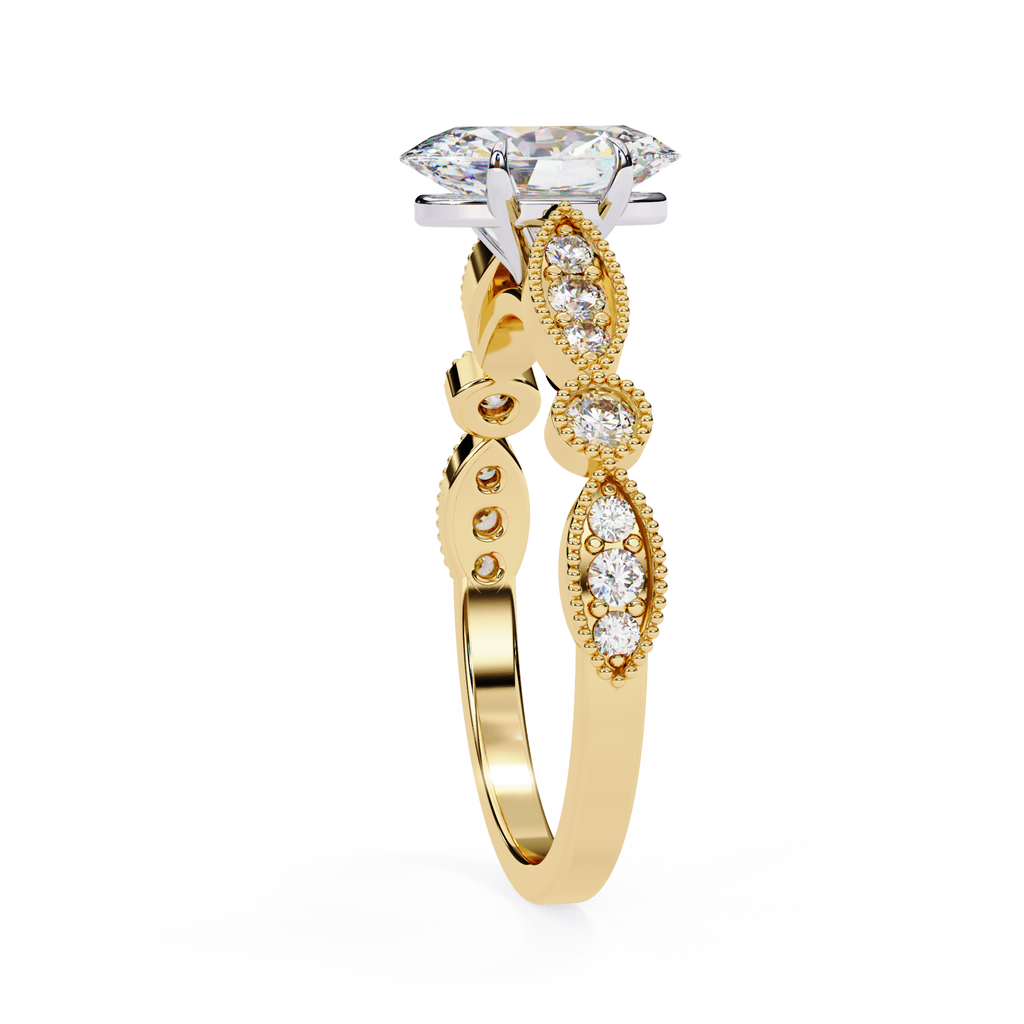 1.20ct Oval Cut Lab-Grown Diamond Ring | Vintage Milgrain Art Deco Diamond Shank | VR260025