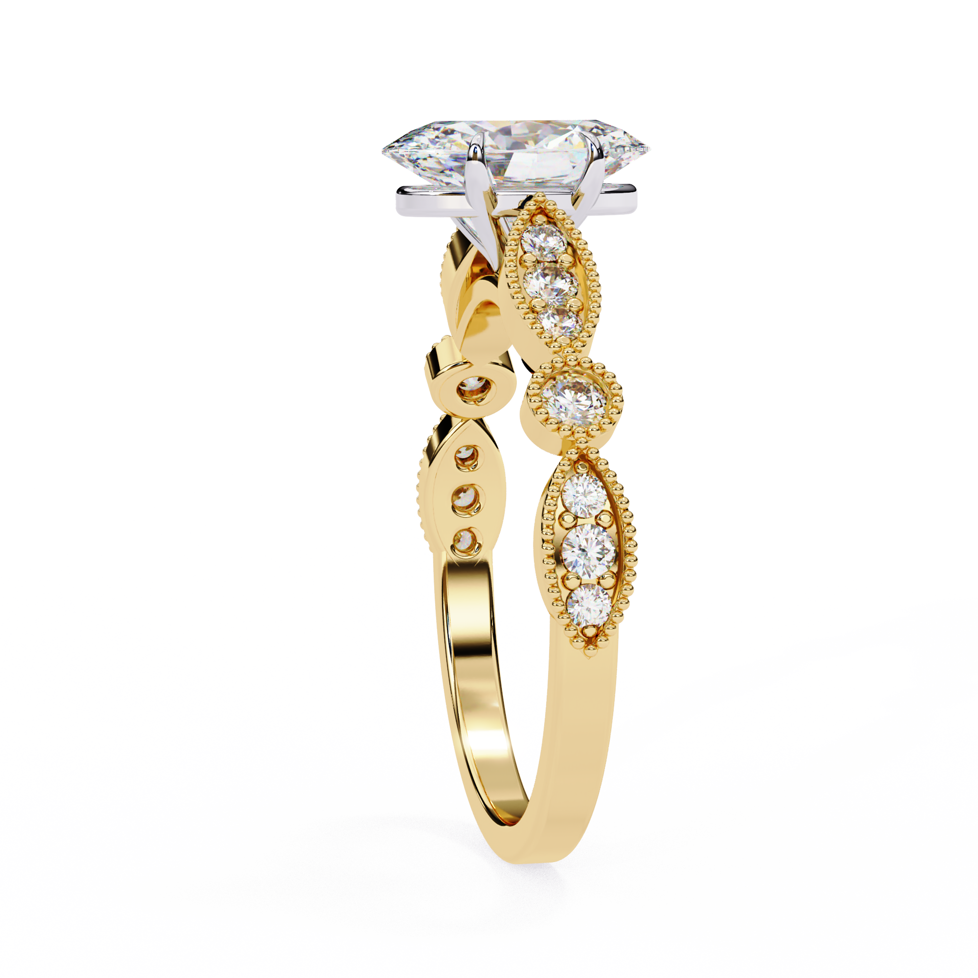 1.20ct Oval Cut Lab-Grown Diamond Ring | Vintage Milgrain Art Deco Diamond Shank | VR260025