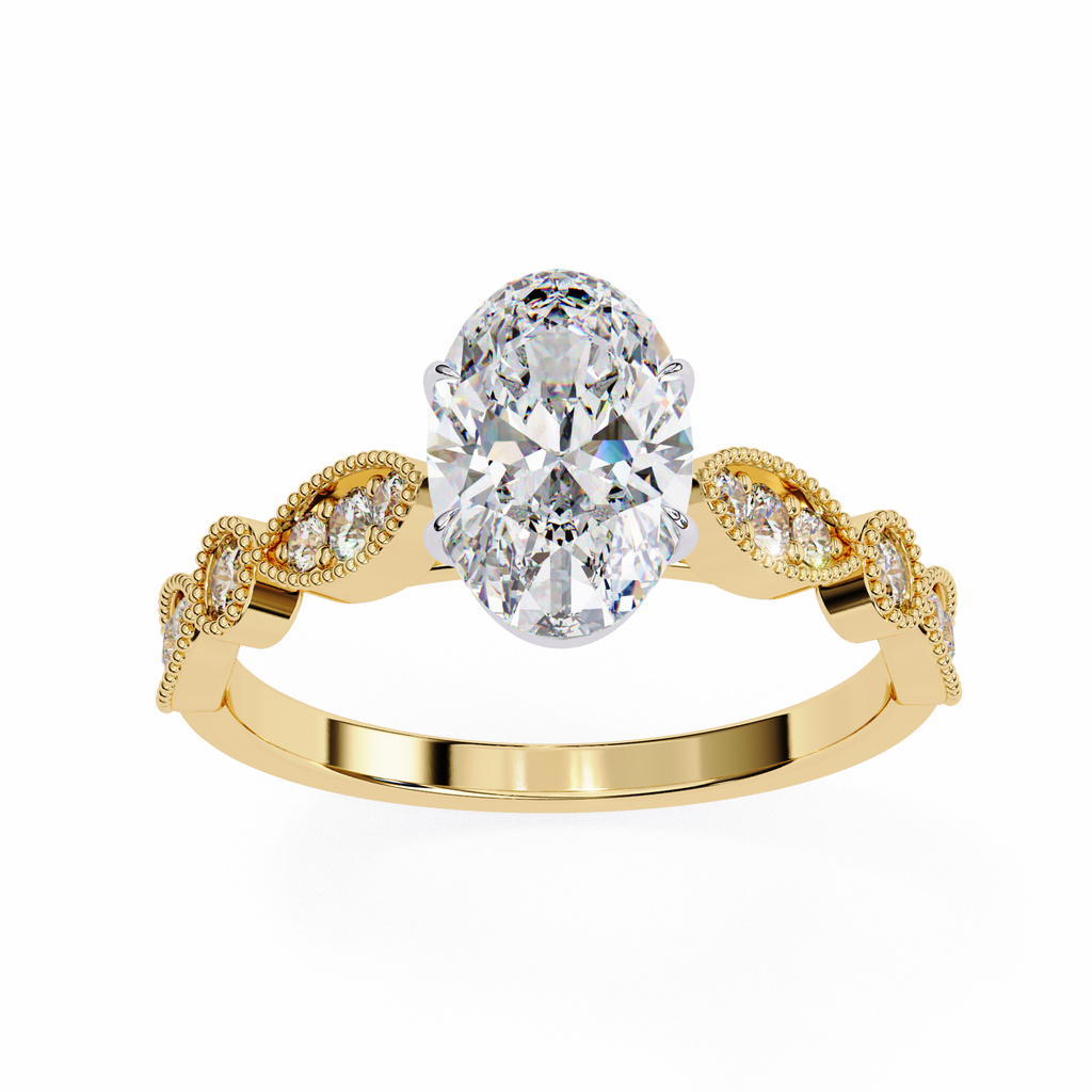 1.20ct Oval Cut Lab-Grown Diamond Ring | Vintage Milgrain Art Deco Diamond Shank | VR260025