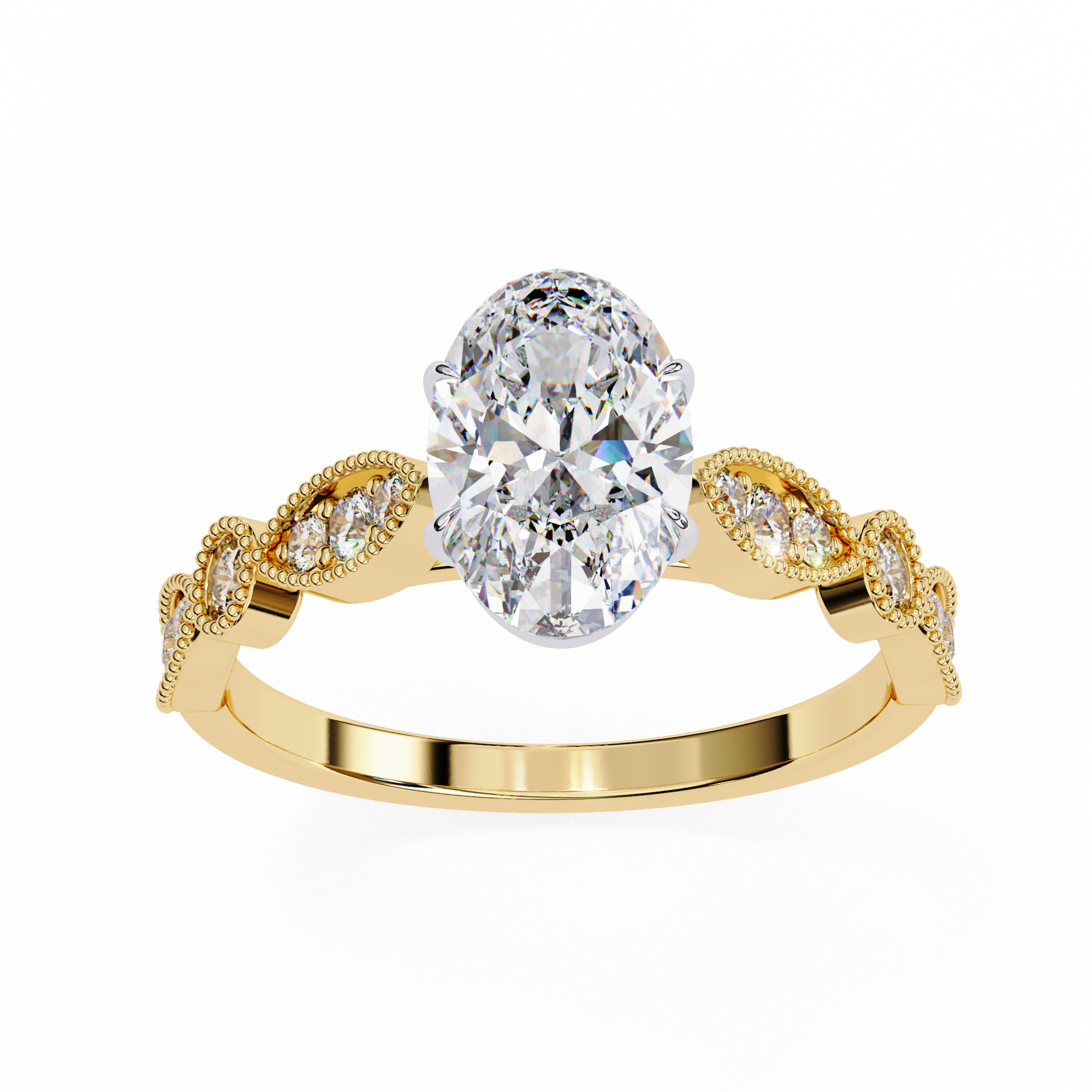 1.20ct Oval Cut Lab-Grown Diamond Ring | Vintage Milgrain Art Deco Diamond Shank | VR260025