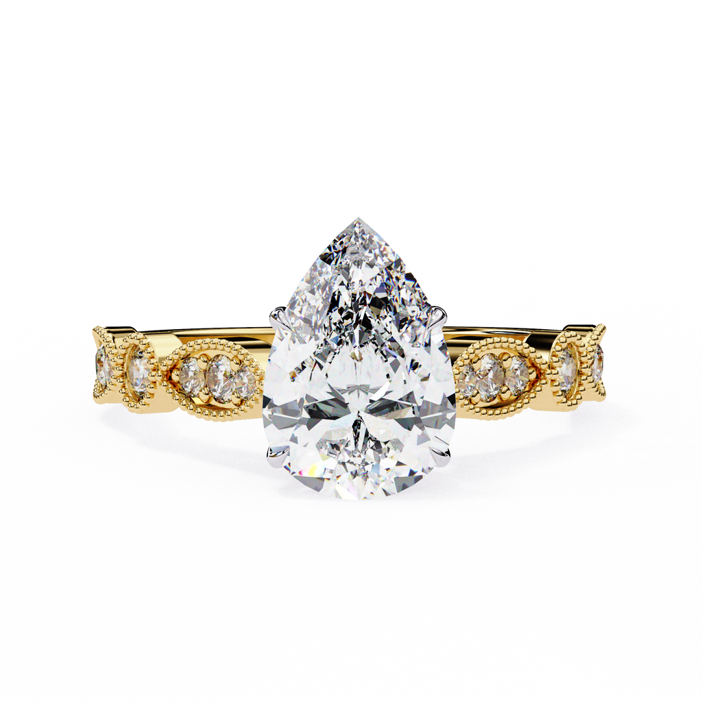 0.90ct Pear Cut Lab-Grown Diamond Ring | Vintage Milgrain Art Deco Diamond Shank | VR260026