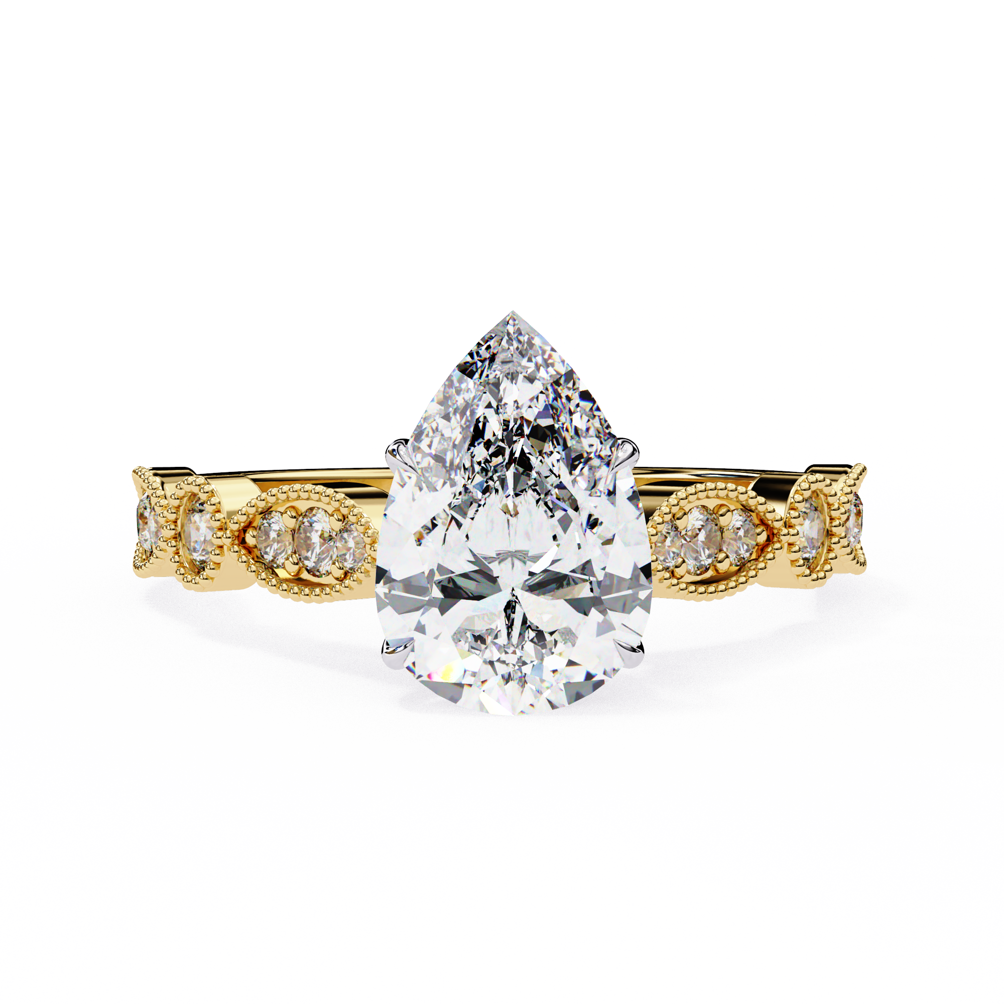 0.90ct Pear Cut Lab-Grown Diamond Ring | Vintage Milgrain Art Deco Diamond Shank | VR260026