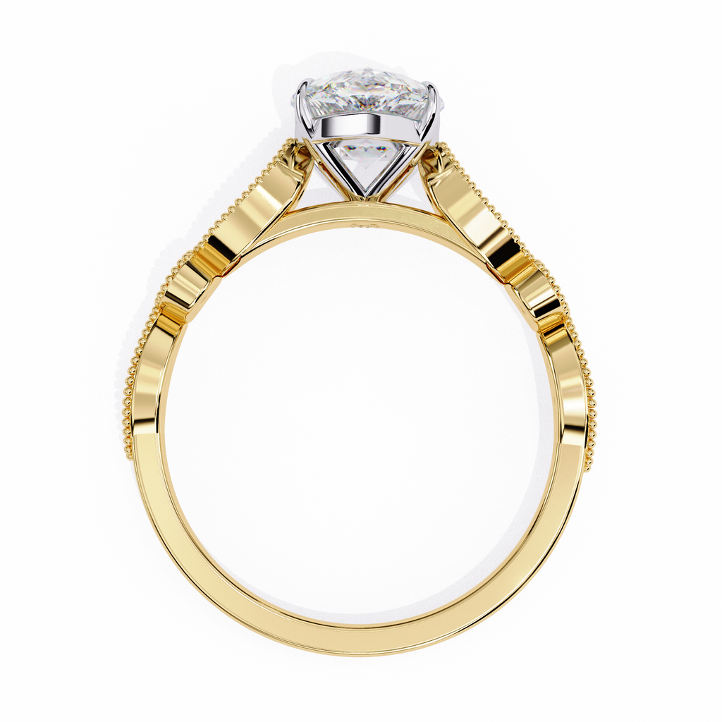 0.90ct Pear Cut Lab-Grown Diamond Ring | Vintage Milgrain Art Deco Diamond Shank | VR260026