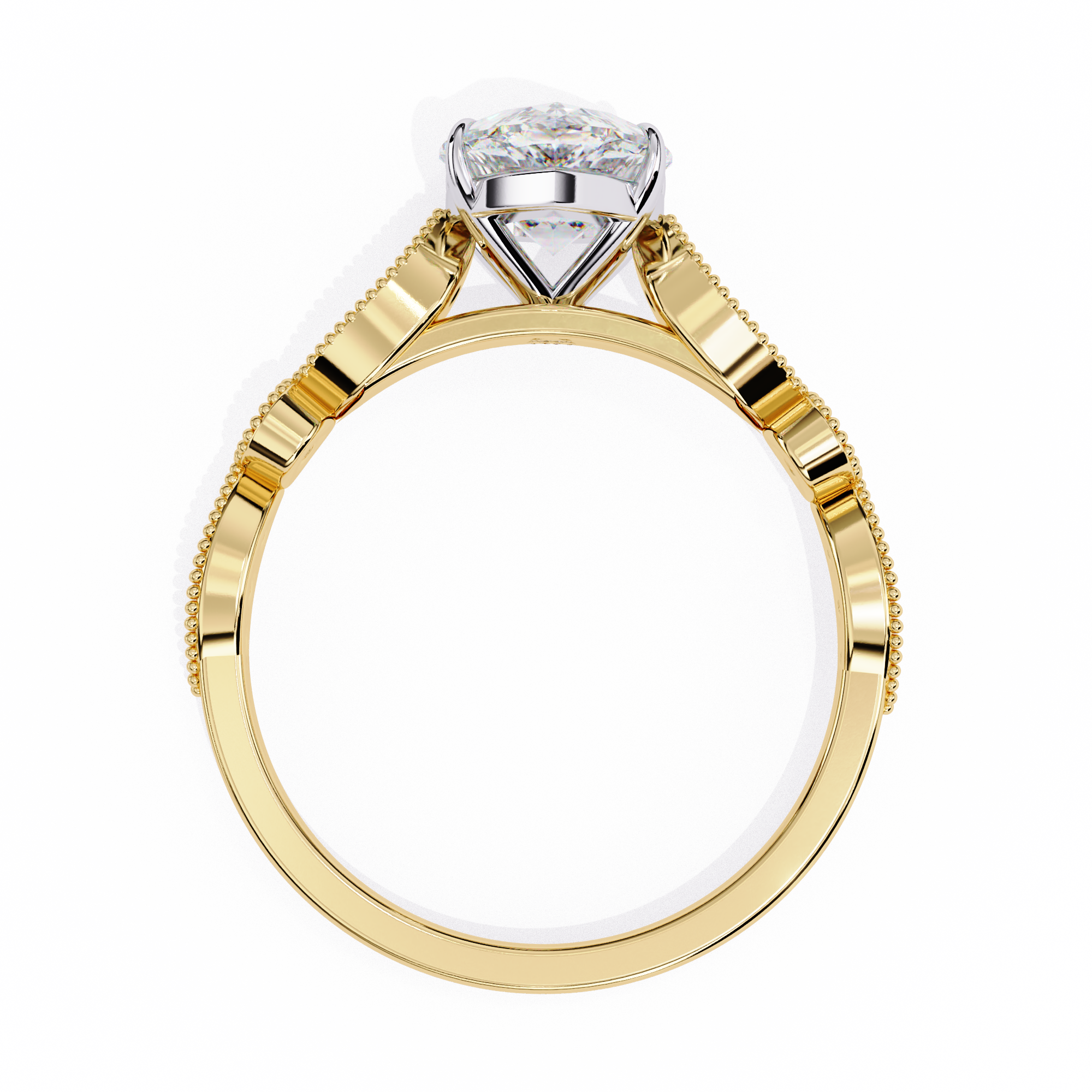 0.90ct Pear Cut Lab-Grown Diamond Ring | Vintage Milgrain Art Deco Diamond Shank | VR260026