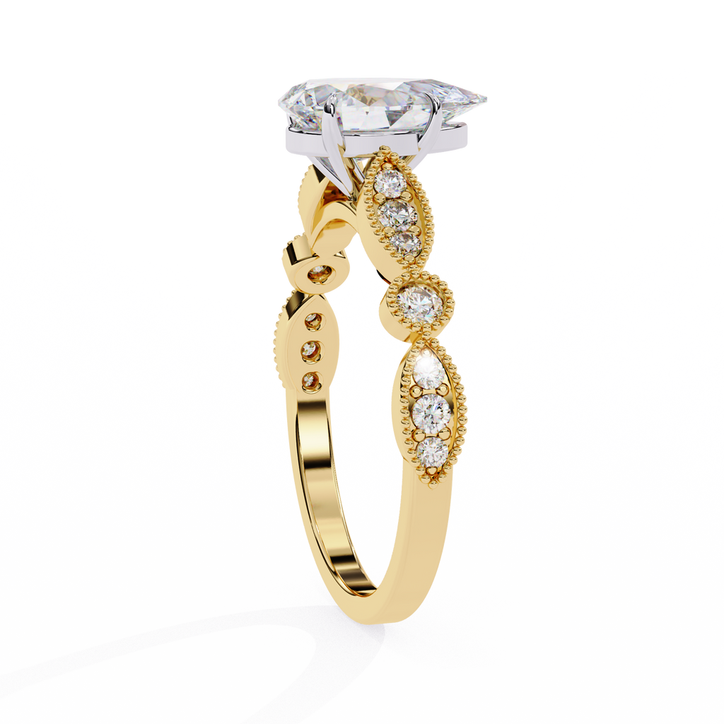 0.90ct Pear Cut Lab-Grown Diamond Ring | Vintage Milgrain Art Deco Diamond Shank | VR260026