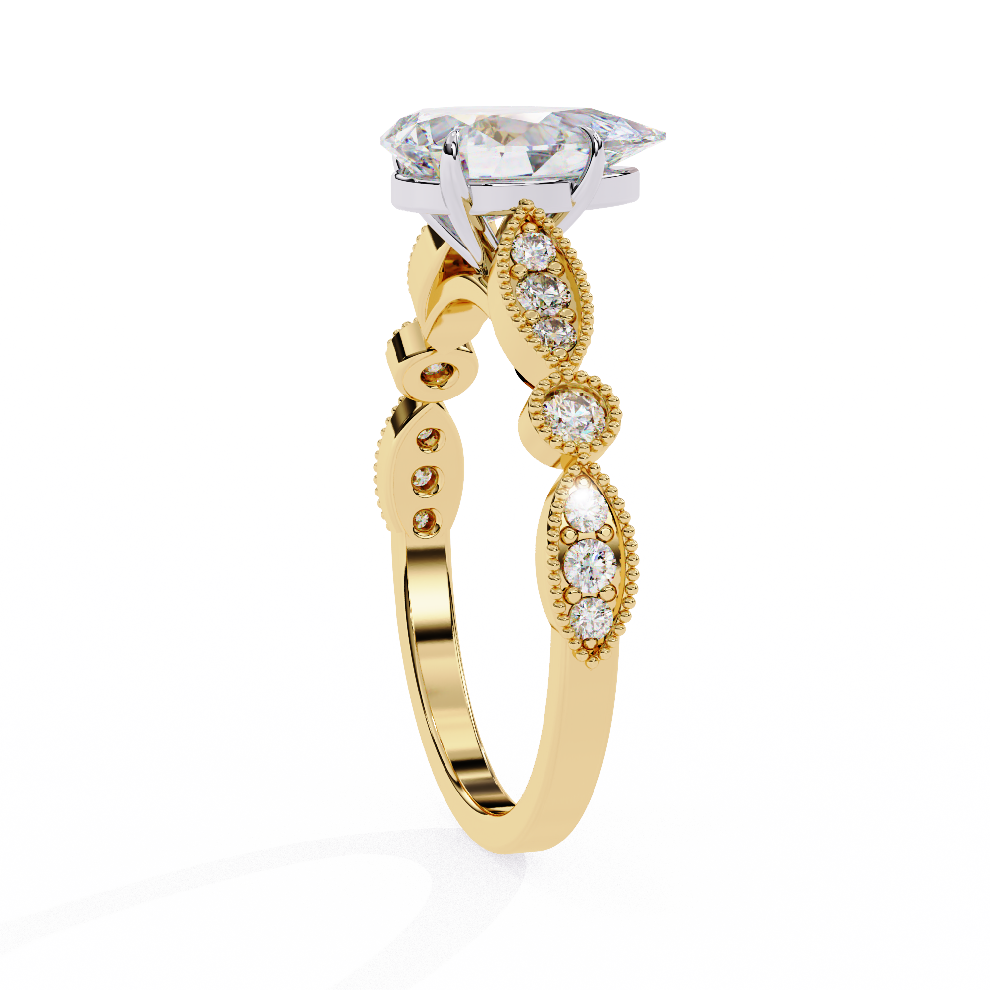0.90ct Pear Cut Lab-Grown Diamond Ring | Vintage Milgrain Art Deco Diamond Shank | VR260026