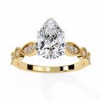 0.90ct Pear Cut Lab-Grown Diamond Ring | Vintage Milgrain Art Deco Diamond Shank | VR260026