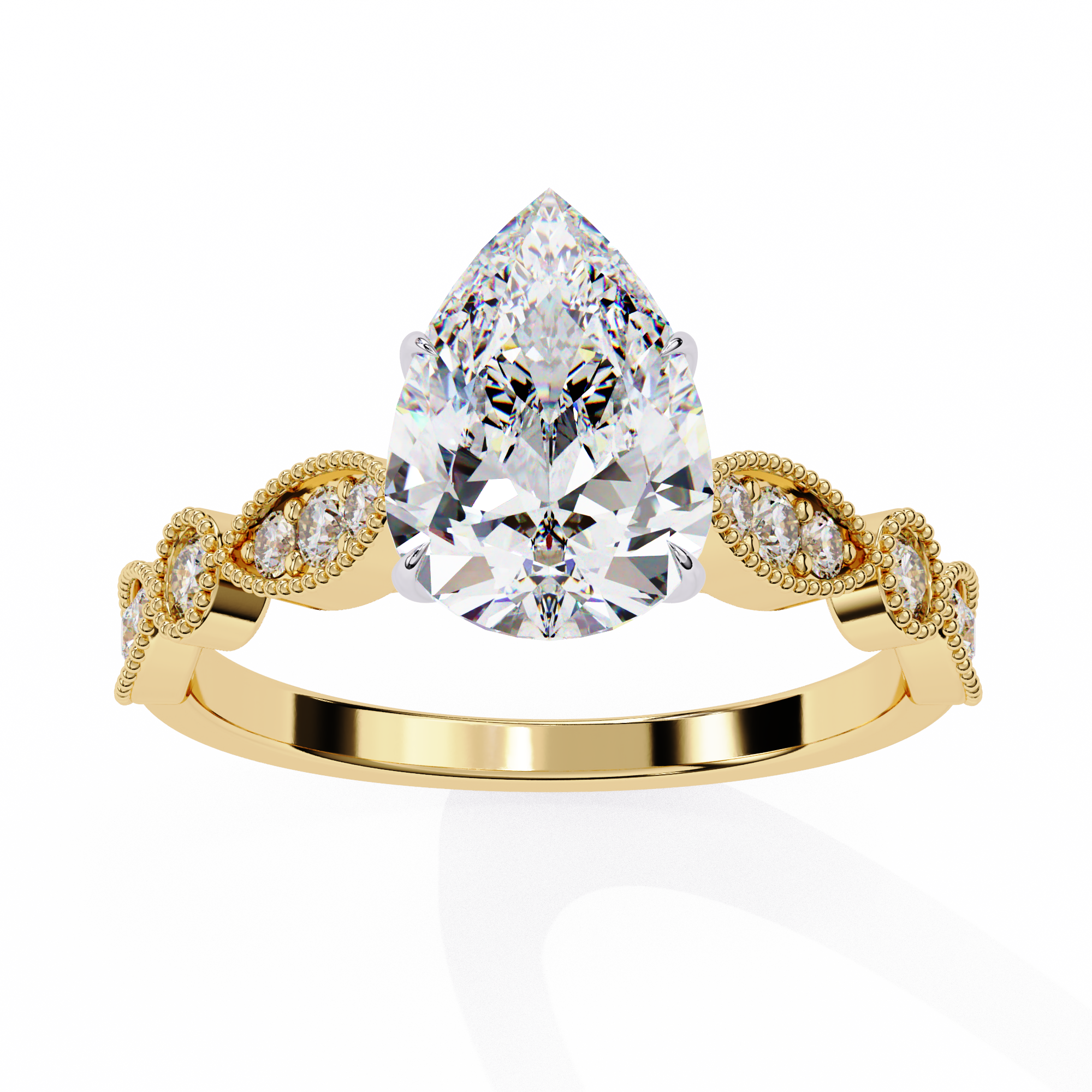 0.90ct Pear Cut Lab-Grown Diamond Ring | Vintage Milgrain Art Deco Diamond Shank | VR260026