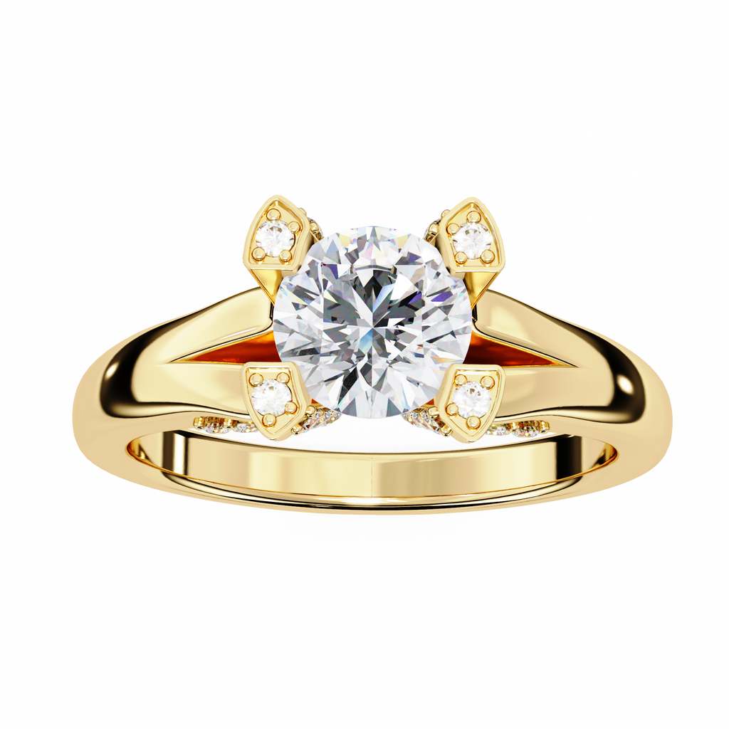 0.90ct Round Brilliant Lab-Grown Diamond Ring | Diamond Compass Prongs & Pavé Split Shank | VR260028